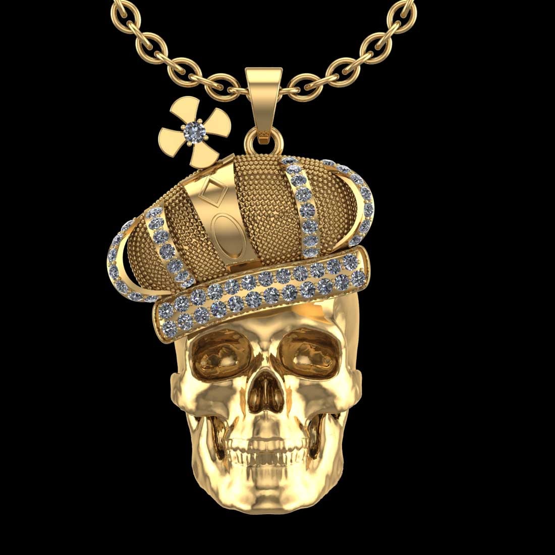 1.43 Ctw SI2/I1 Diamond 18K Yellow Gold Skull Pendant Necklace: Total Diamond Weight : 1.43 Ctw (Round cut) Center Diamond Color :- J-K Center Clarity : SI2/I1 Stone Setting : Prong Metal Weight : Approx 17.80 Gram 18K Yellow Gold Skull Pendant Necklace Length 45