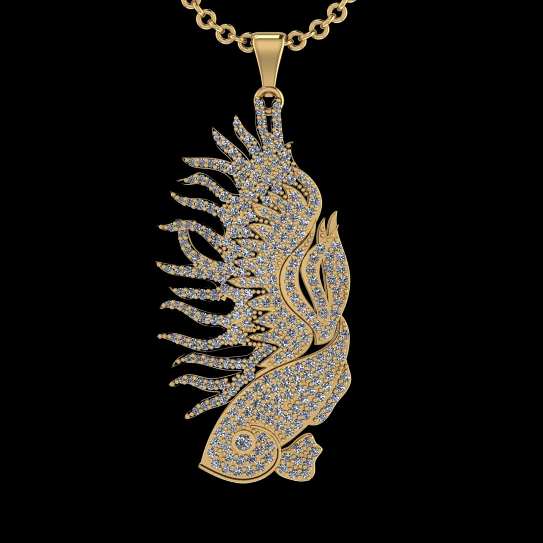 3.68 Ctw SI2/I1 Diamond 18K Yellow Gold Fish Pendant Necklace: Total Diamond Weight : 3.68 Ctw (Round cut) Center Diamond Color :- J-K Center Clarity : SI2/I1 Stone Setting : Prong Metal Weight : Approx 17.50 Gram 18K Yellow Gold Fish Pendant Necklace #PAPPS48785