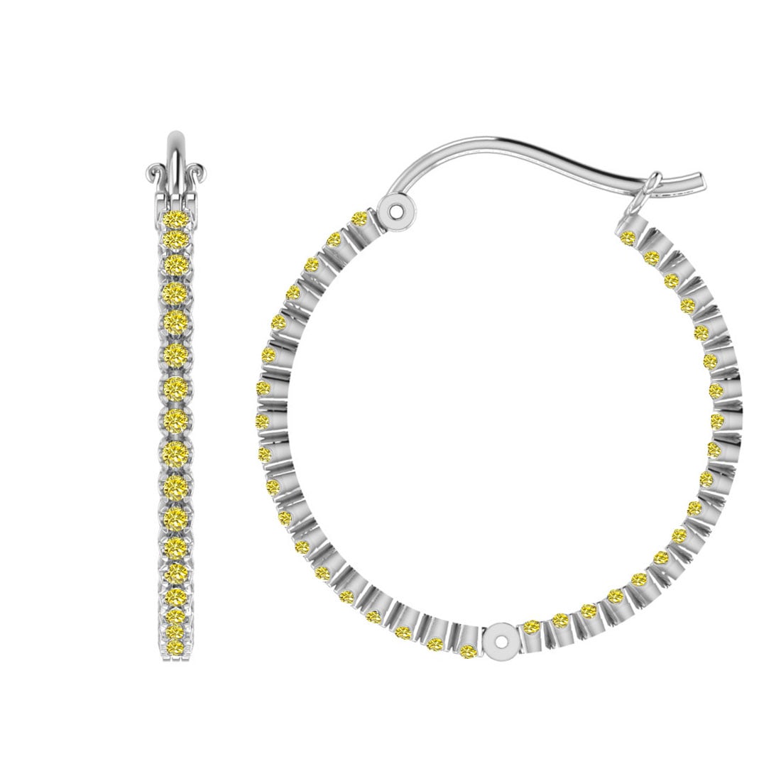 2.04 Ctw i2/i3 Treated Fancy Yellow Diamond 14K Rose Gold Hoop Earrings: Center Diamond Weight : 2.04 Ctw (Round Cut) Center Diamond Color :-Treated Fancy Yellow Diamond Center Clarity : I2/I3 Stone Setting : Prong Metal Weight : Approx 7.50 Gram 14K Rose Gold Hoop