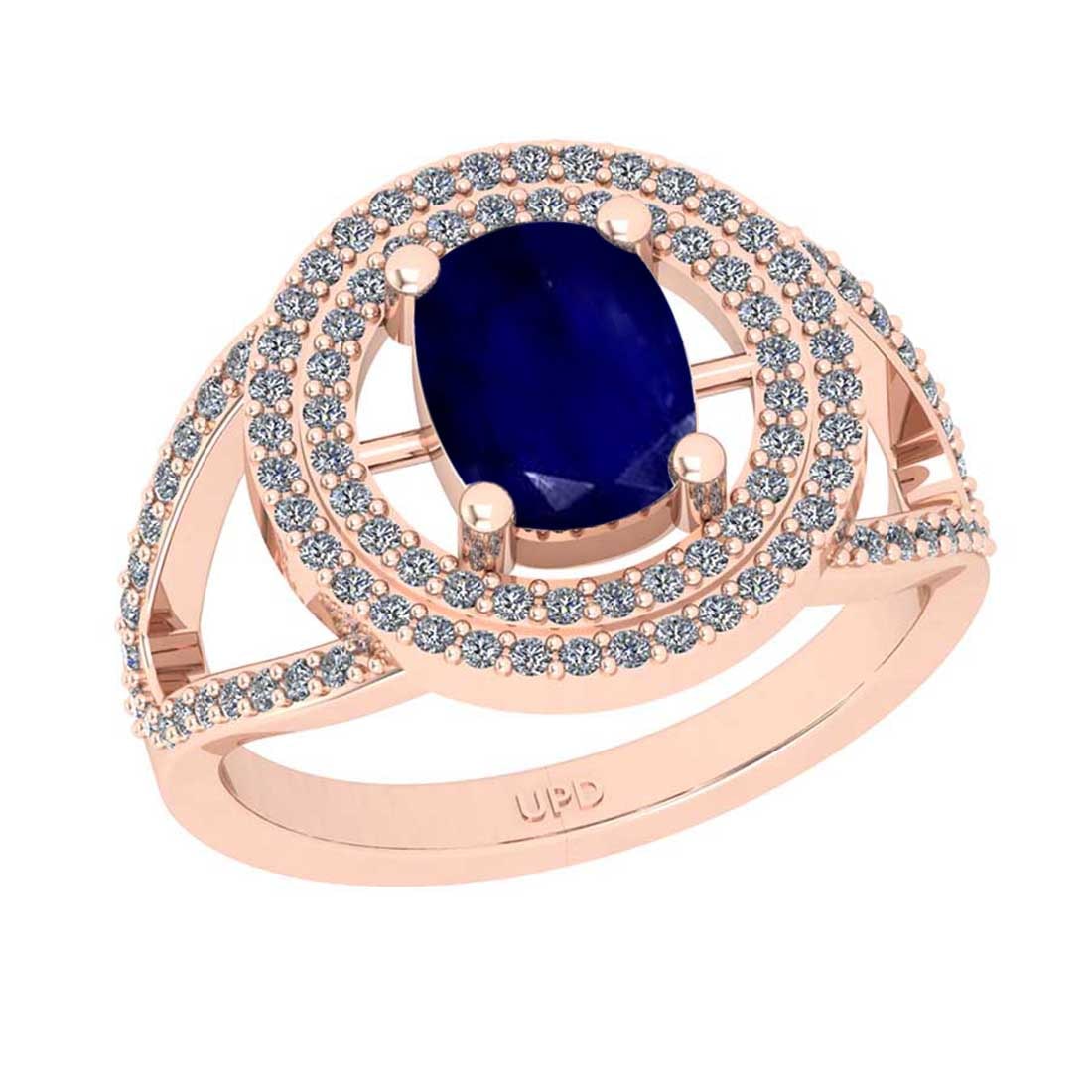 1.77 Ctw SI2/I1Blue Sapphire and Diamond 14K Rose Gold Engagement Ring: Center Stone Weight : 1.30 Ctw ( 1pec Cushion Cut) Center stone Color :-Blue Sapphire Setting : Prong Side Diamond Weight Of Ctw 0.47 Ctw Color : J-K Clarity : SI2/I1 Stone Setting : Prong Metal