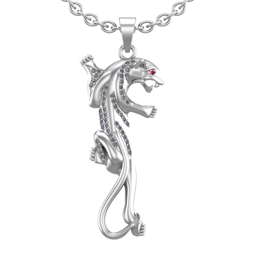 0.42 Ctw SI2/I1 Diamond 10k White Gold Creature /Penther Pendant Necklace: Total Diamond Weight : 0.42 Ctw ( Round Cut ) Diamond Color :- J-K Clarity : SI2/I1 Stone Setting : Prong Metal Weight : Approx 10.20Gram 10k White Gold Creature /Penther Pendant Necklace Length