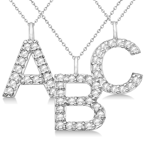 Customized Block-Letter Pave Diamond Initial Pendant in 14k White Gold: CENTER STONE; Diamond CENTER STONE CLARITY; SI1-SI2 CENTER STONE COLOR; J-K CENTER STONE SETTING; Pave SIDE STONE CLARITY; SIDE STONE COLOR; SIDE STONE SETTING; ctw OF SIDE STONE: SIDE STONE QUALITY; 
