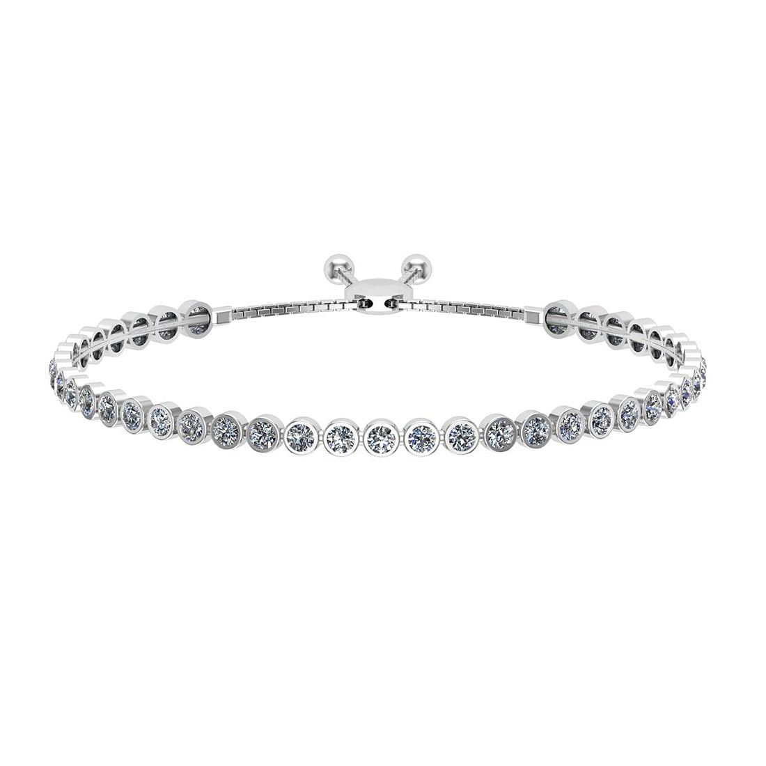 2.07 Ctw SI2/I1 Diamond Bezel Set 14K White Gold Slide Bracelet: Center Diamond Weight : 2.07 Ctw (Round Cut) Center Diamond Color :- J-K Center Clarity : SI2/I1 Stone Setting : Bezel Metal Weight : Approx 9.00 Gram 14K White Gold Slide Bracelet T0-2.5SB