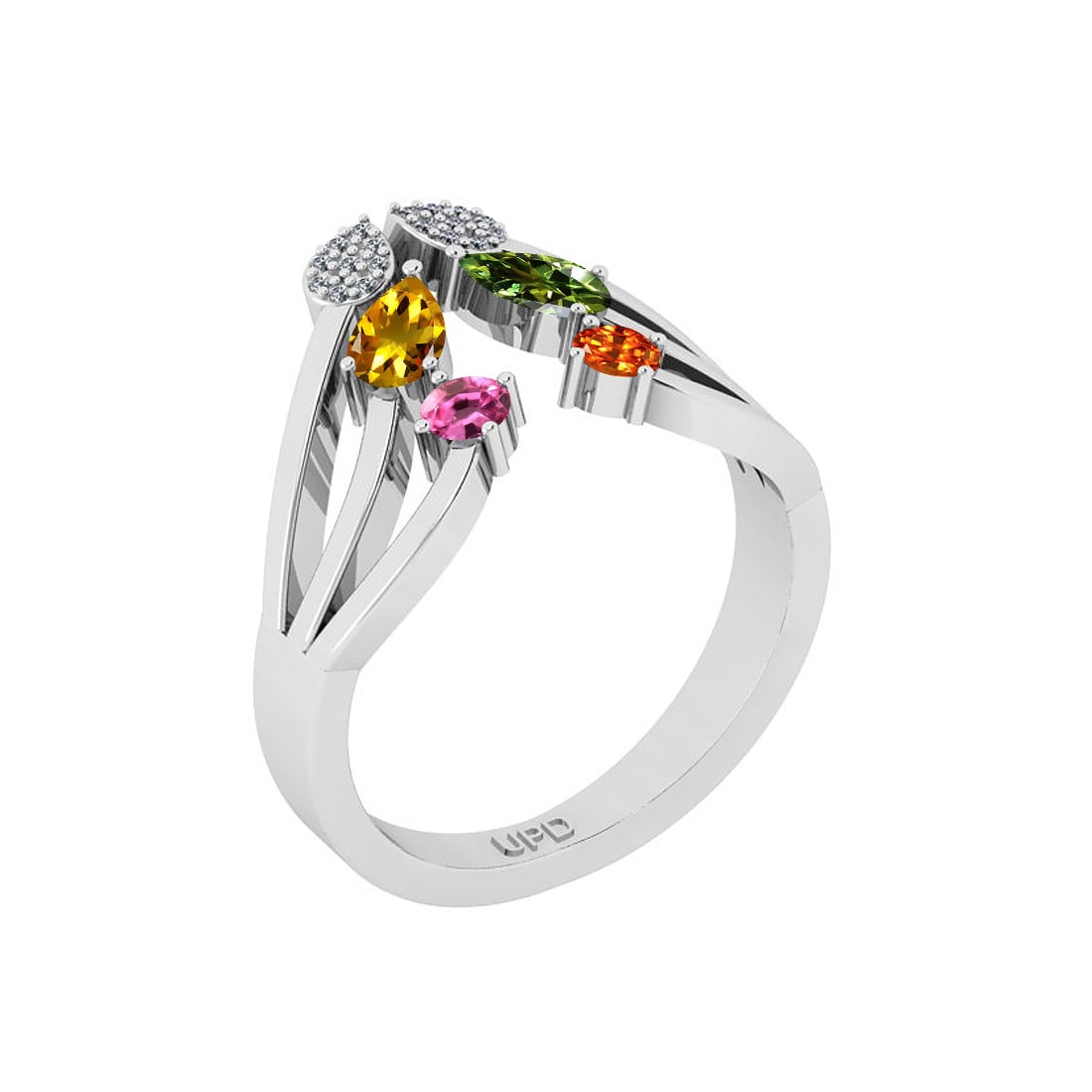 0.72 Ctw I2/I3 Multi Stone And Diamond 14K White Gold Pendant: Multi Stone Weight : 0.68 Ctw ( Pear & Round Cut) Multi Stone Color :-Pink,Green,Yellow,Orange Sapphire Multi Stone Setting : Prong Side Stone Weight Of Ctw 0.04 Ctw Side Stone Color : J-K Stone