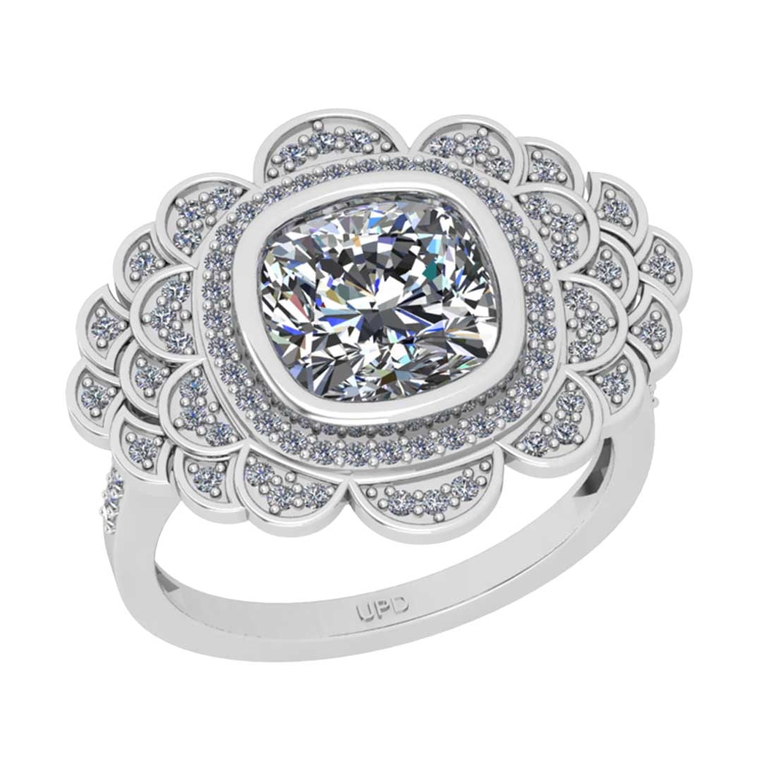 2.24 Ctw SI2/I1 Diamond 14K White Gold Engagement Halo Ring: Center Diamond Weight : 1.80 Ctw (Cushion Cut GIA ) Center Color :-J-K Center Stone Clarity :- SI2/I1 Center Stone Setting : Prong Side Stone Weight Of Ctw 0.44 Ctw Side Stone Color : J-K Stone