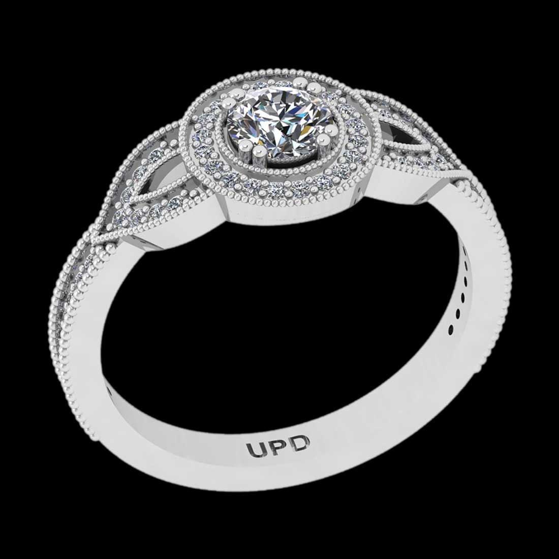 0.71 Ctw VS/SI1 Diamond 14K White Gold Engagement Halo Ring: Center Diamond Weight : 0.45 Ctw ( Round Cut) Center Color :-J-K Center Stone Clarity :- VS/SI1 Center Stone Setting : Prong Side Stone Weight Of Ctw 0.26 Ctw Side Stone Color : J-K Stone Clarity : VS