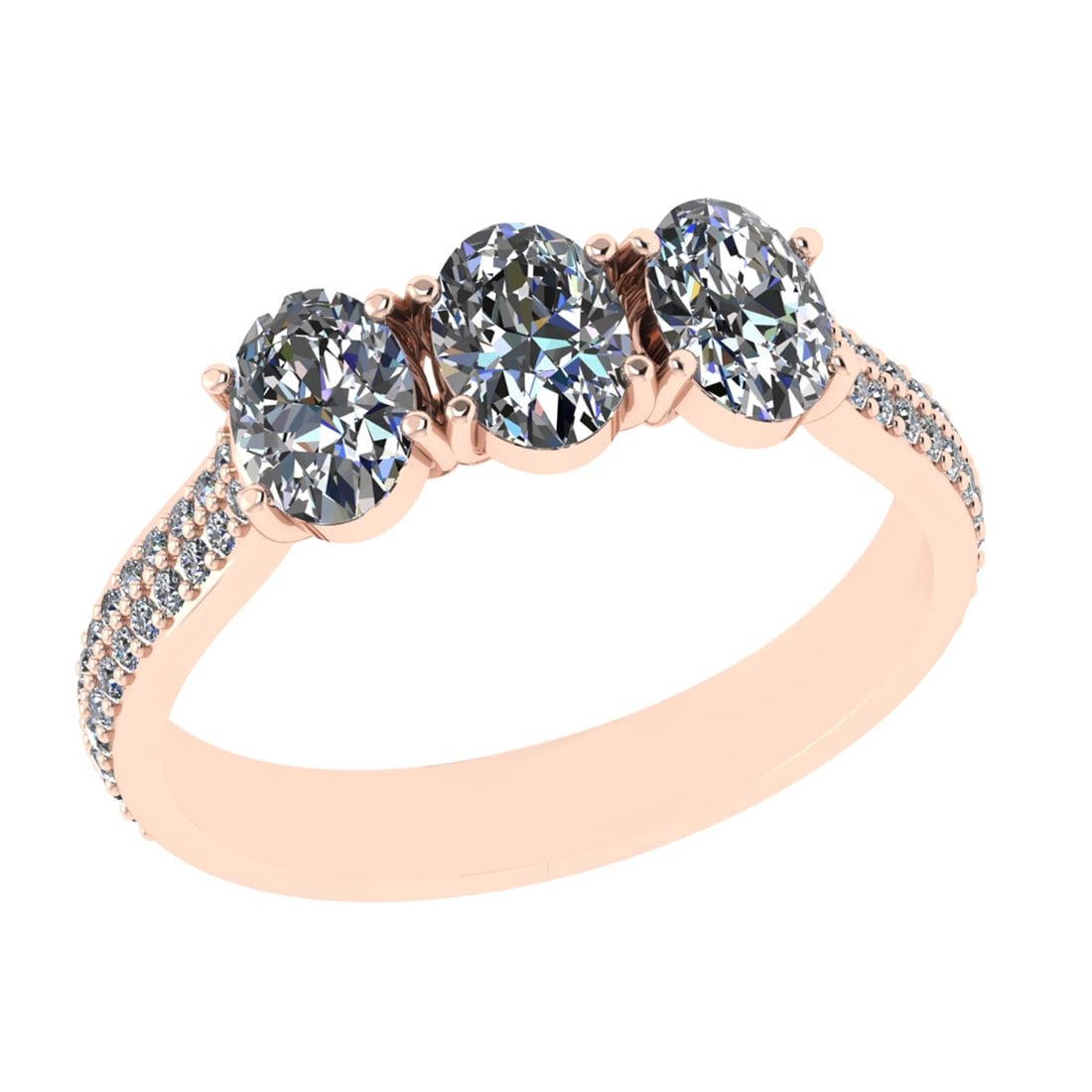 1.22 Ctw SI2/I1 Diamond 14K Rose Gold three Engagement Ring: Center Diamond Weight : 0.98 Ctw ( 3Pec Oval Cut) Color :- J-K Clarity : SI2/I1 Center Stone Setting : Prong Side Diamond Weight Of Ctw 0.24 Ctw Color : J-K Clarity : SI2/I1 Stone Setting : Prong