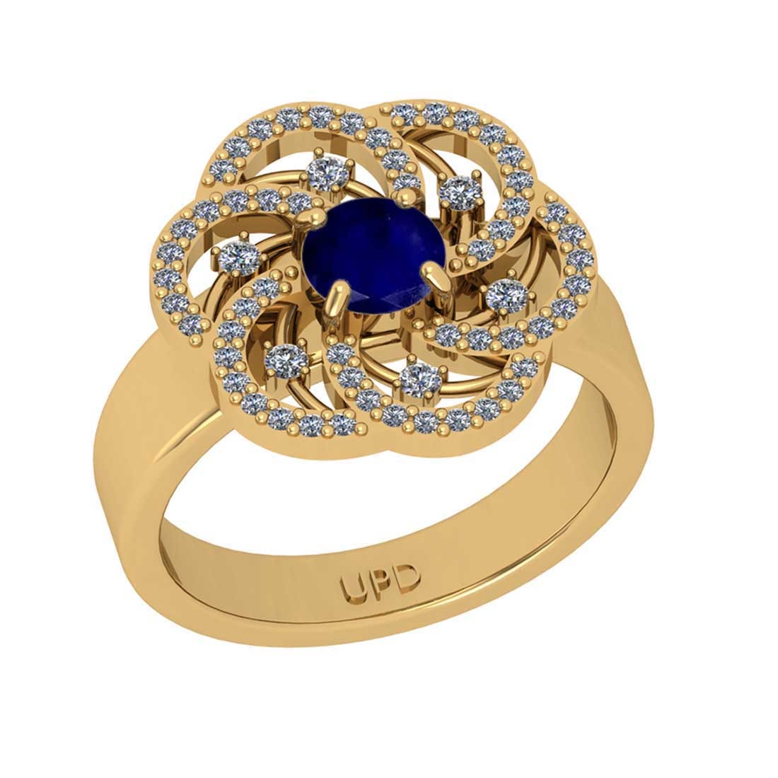 0.84 Ctw SI2/I1 Blue Sapphire and Diamond 14K Yellow Gold Engagement Halo R: Center Stone Weight : 0.50 Ctw ( Round Cut) Center Stone Color :-Blue Sapphire Setting : Prong Side Diamond Weight Of Ctw 0.34 Ctw Color : J-K Clarity : SI2/I1 Stone Setting : Prong Metal Weight : App