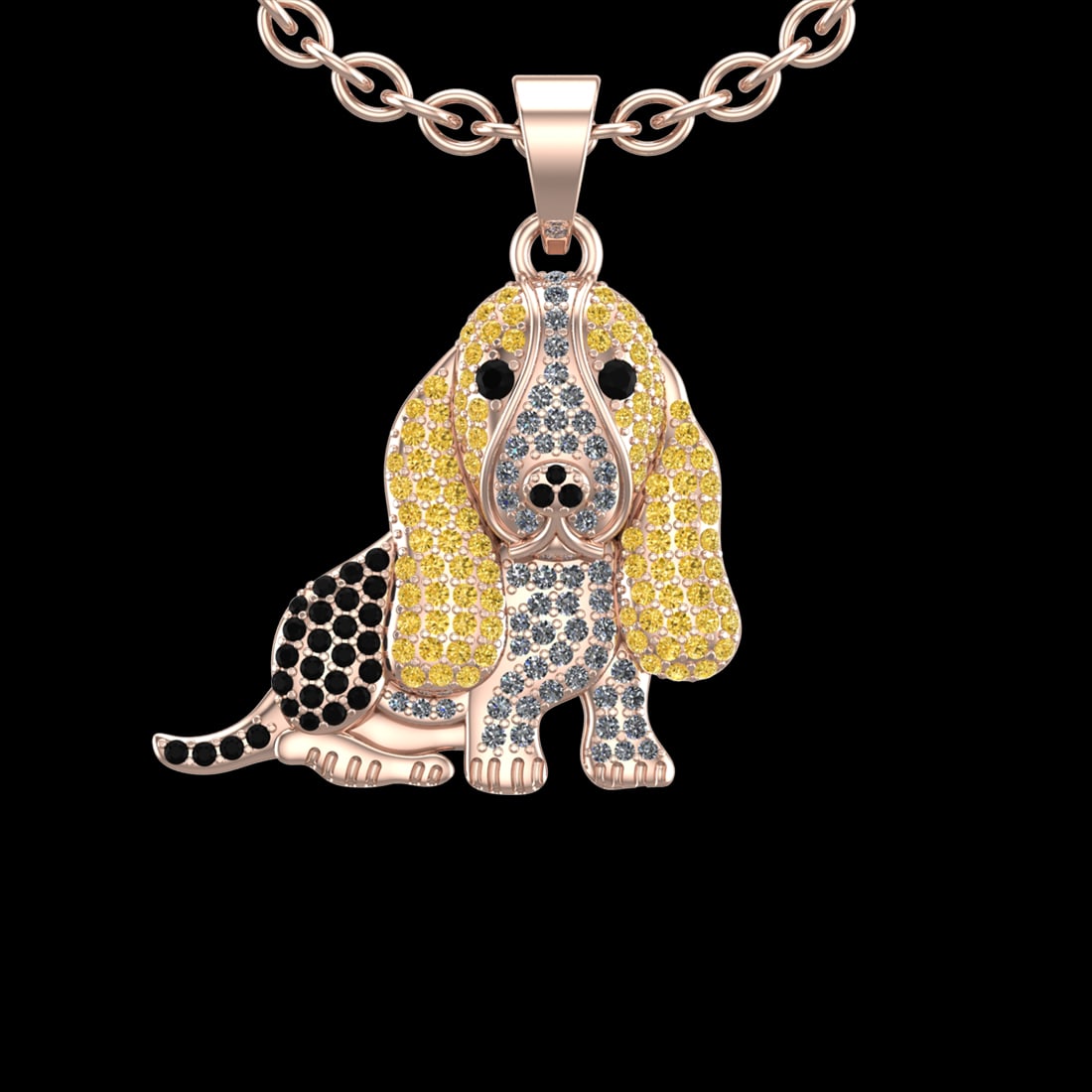 1.55 Ctw SI2/I1 Treated Fancy Black,Yellow,Diamond 18K Rose Gold Hip Hop St: Color Diamond weight :- 1.10 ctw Color :-Treated Fancy Black,Yellow, Diamond Setting : Prong Clarity : SI2/I1 Total Diamond Weight : 0.45 Ctw (Round cut) Center Diamond Color :- J-K Center Clarity :