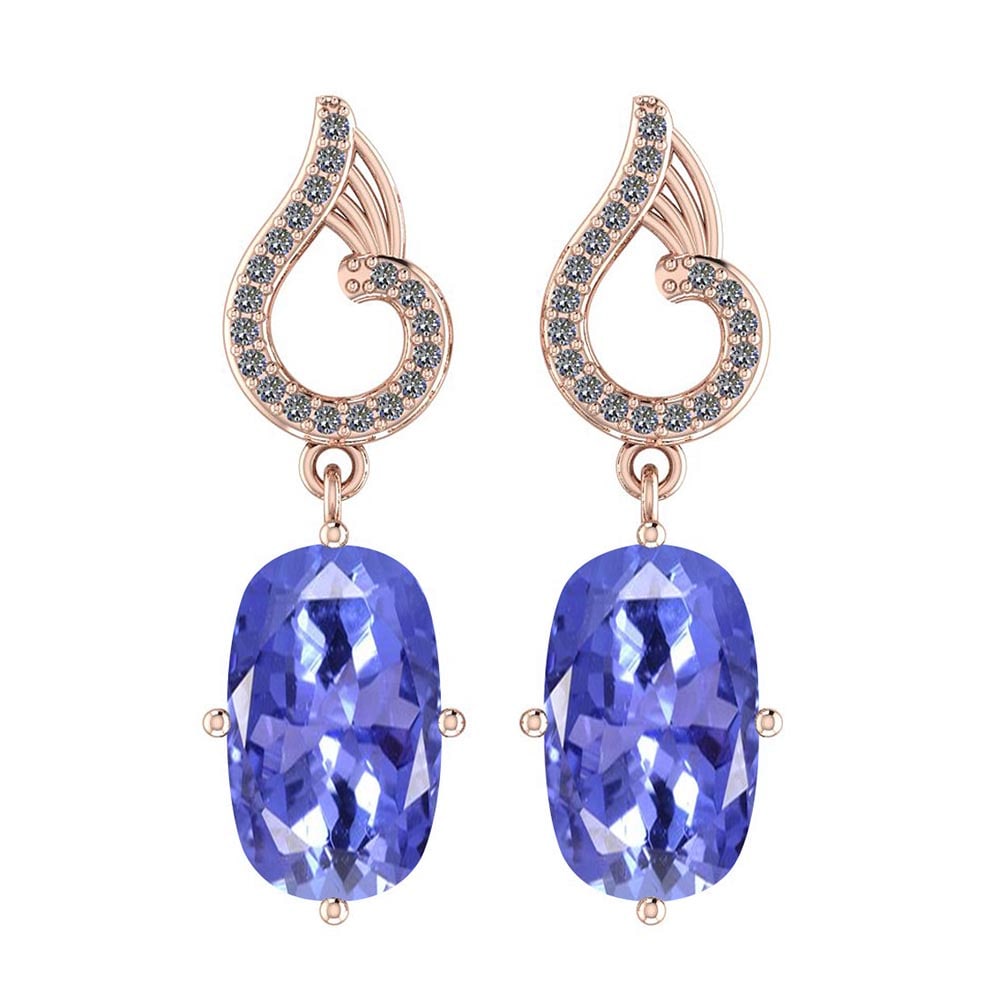Certified 4.01 Ctw VS/SI1 Tanzanite and Diamond 14K Rose Gold Earrings: Color Stone Approx Weight: 3.92 Ctw (2 pcs Cussion) Center Stone Color: Tanzanite Center Stone Setting: Prong Side Stone Approx Weight: 0.09 Ctw Side Stone Color: G-H Stone Clarity: VS/SI1 Stone Setti