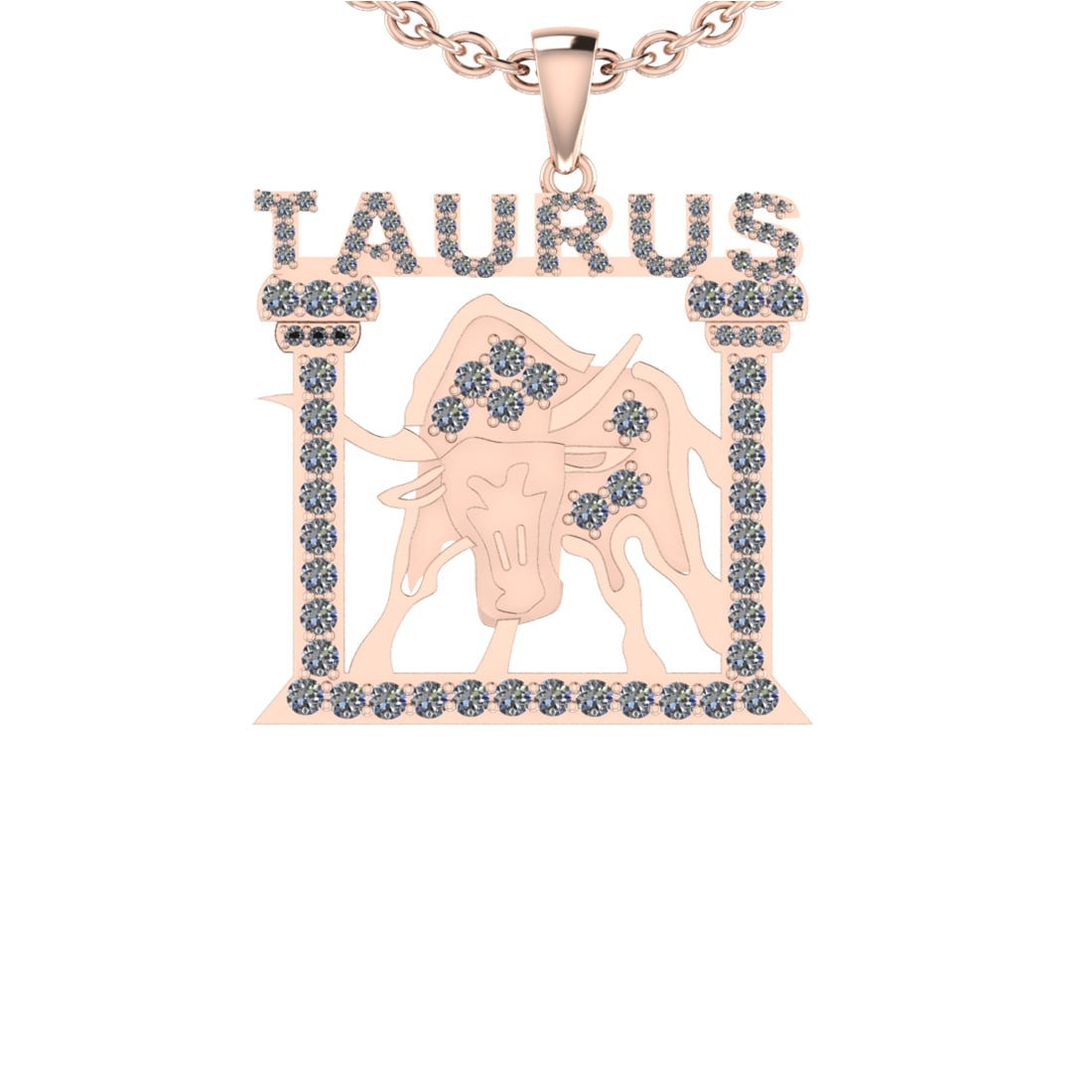 1.77 Ctw SI2/I1 Diamond 14K Rose Gold Taurus Zodiac Sign Necklace (1 of 1)
