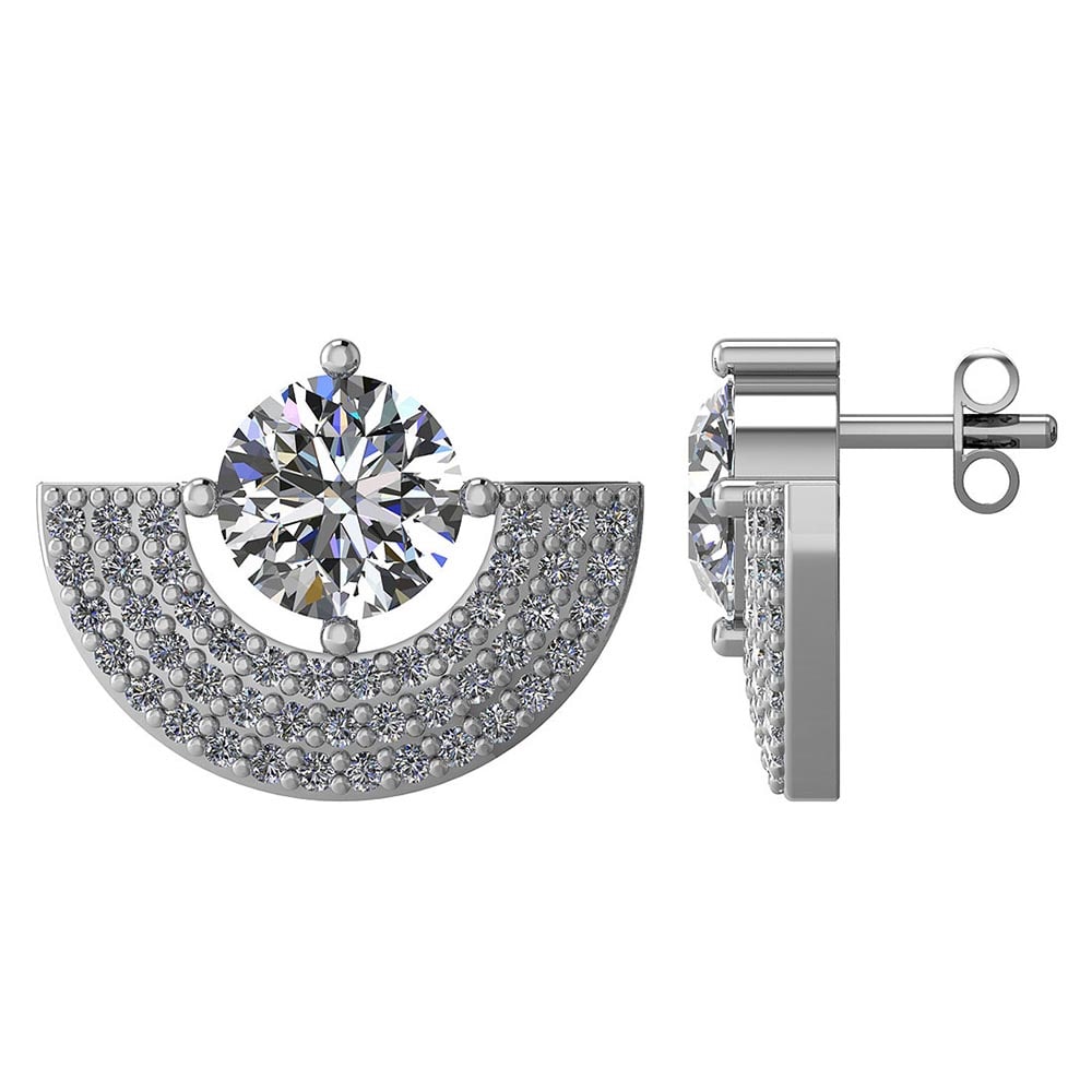 Certified 2.00 CTW Round Diamond 14K White Gold Earring: Center Stone 1.00 CTW Round ( 2 PEC.) Center Stone Clarity: SI2-I1 Center Stone Color G-H : White Diamond Stone Setting ;Prong Side Stone Clarity; SI1-SI2 Side Stone Color ; White Diamond G-H Side Sto