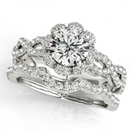 Certified 0.85 Ctw SI2/I1 Diamond 14K White Gold Bridal Wedding Set Ring: Center Diamond Approx Weight: 0.50 Ctw (Round Cut) Center Color: J-K Center Stone Clarity: SI2/I1 Center Stone Setting: Prong Side Stone 0.35 Ctw Side Stone Color: J-K Stone Clarity: SI2/I1 Stone Sett
