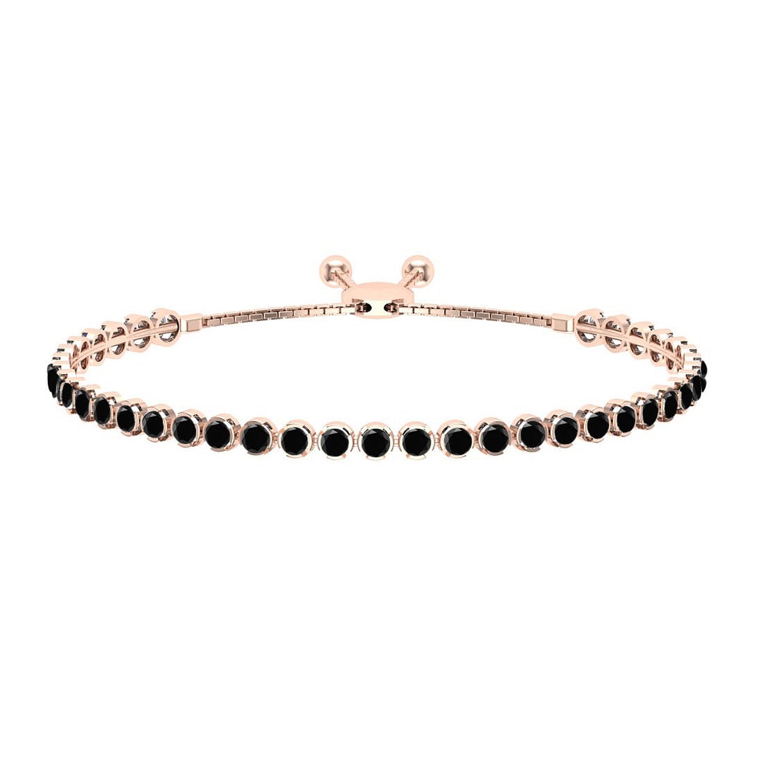 1.12 Ctw i2/i3 Treated Fancy Black Diamond Crown Set 14K Rose Gold Slide Br: Center Diamond Weight : 1.12 Ctw (Round Cut) Center Diamond Color :- Treated Fancy Black Diamond Center Clarity : I2/I3 Stone Setting : Crown Metal Weight : Approx 6.50 Gram 14K Rose Gold Slide Bracel