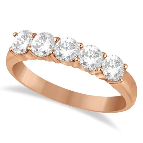 Five Stone Diamond Ring Anniversary Band 14k Rose Gold 1.00ctw: CENTER STONE; Diamond CENTER STONE CLARITY; SI CENTER STONE COLOR; J-K CENTER STONE SETTING; Prong SIDE STONE CLARITY; SIDE STONE COLOR; SIDE STONE SETTING; ctw OF SIDE STONE: SIDE STONE QUALITY;