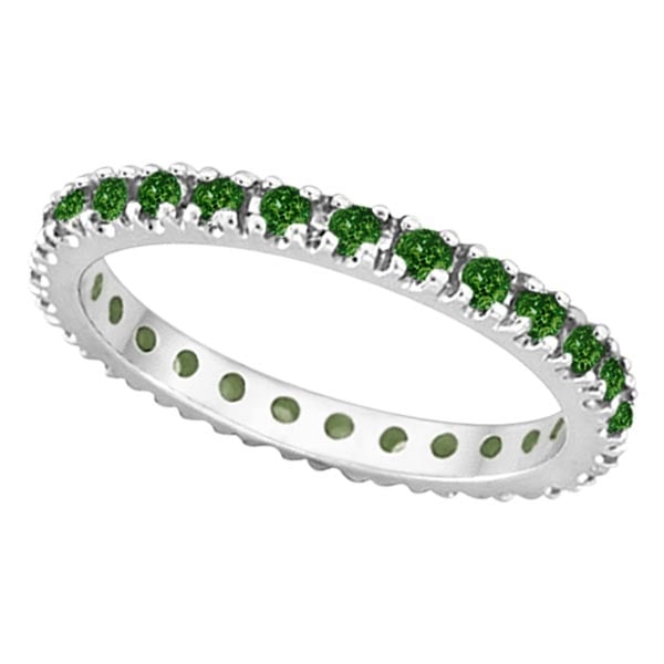 Emerald Eternity Stackable Ring Band 14K White Gold 0.75ctw: CENTER STONE; Emerald CENTER STONE CLARITY; CENTER STONE COLOR; Green CENTER STONE SETTING; Prong SIDE STONE CLARITY; SIDE STONE COLOR; SIDE STONE SETTING; ctw OF SIDE STONE: SIDE STONE QUALITY;