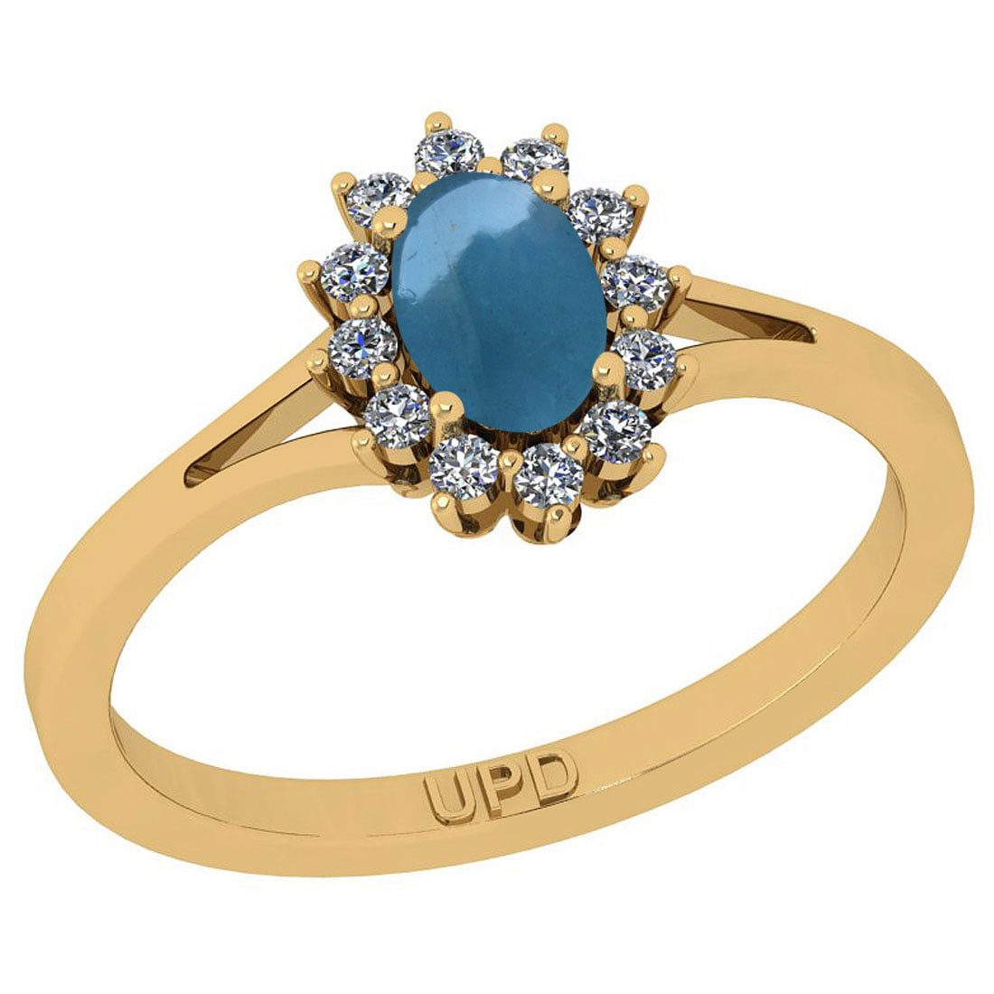 2.00 Ctw I2/I3 Aquamarine And Diamond 14K Yellow Gold Promises Ring: Center Stone Weight : 1.77 Ctw ( Oval Cab) Center Stone Color :-Aquamarine Stone Setting : Prong Side Stone Weight Of Ctw 0.23 Ctw Side Stone Color : J-K Stone Clarity : I2/I3 Stone Setting : Prong