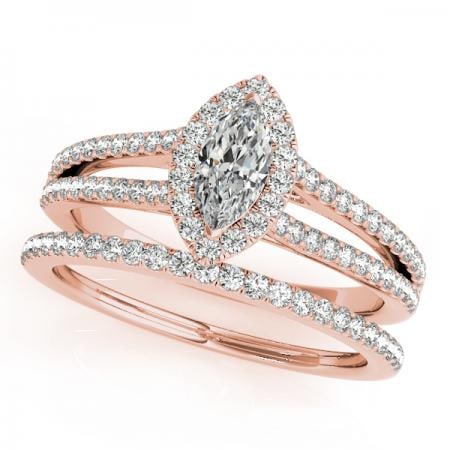 CERTIFIED 14KT ROSE GOLD 1.00 CTW J-K/VS-SI1 DIAMOND HALO BRIDAL SET (1 of 1)