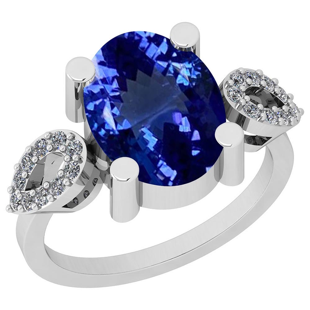 Certified 4.16 Ctw VS/SI1 Tanzanite and Diamond 14K White Gold Vintage Styl: Color Stone Approx Weight: 3.96 Ctw (1 pcs Oval) Center Stone Color: Tanzanite Center Stone Setting: Prong Side Stone Approx Weight: 0.20 Ctw Side Stone Color: G-H Stone Clarity: VS/SI1 Stone