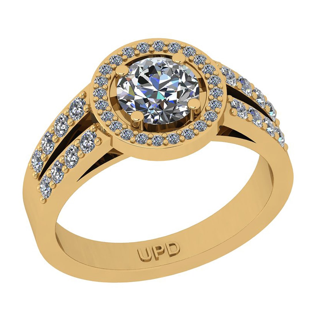 1.35 Ctw SI2/I1 Gia Certified Center Diamond 14K Yellow Gold Engagement Hal: Center Diamond Weight : 0.85 Ctw ( Round Cut GIA Certified ) Center Diamond Color :-J-K Center Stone Setting : Prong Center Clarity : SI2/I1 Side Stone Weight Of Ctw 0.50 Ctw Side Stone Color : J-K