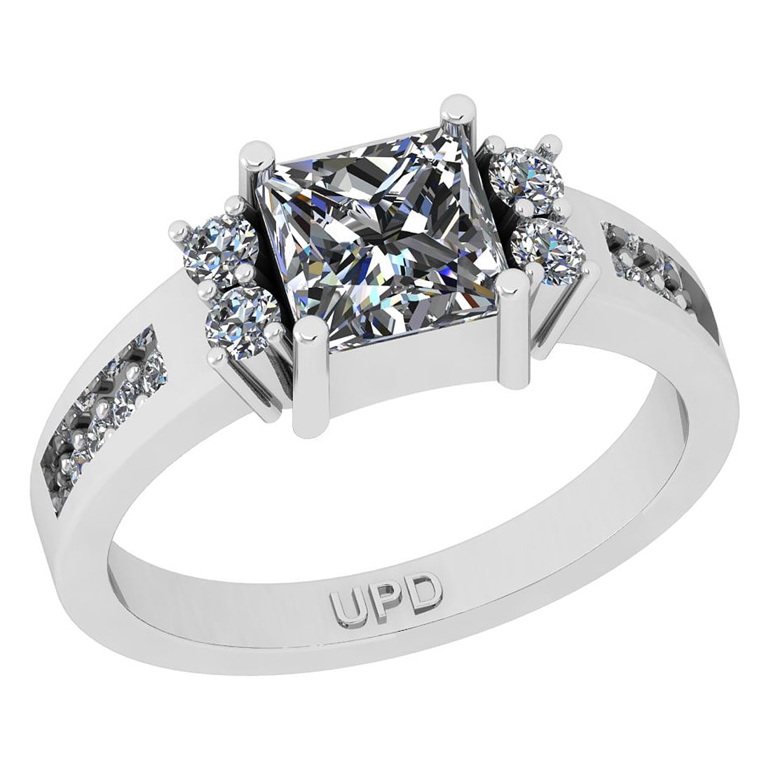 1.25 ctw GIA Certified Center StoneDiamond 14K White Gold Engagement Ring: Center Diamond Weight :-1.00 Ctw (Princess Cut) GIA Certified Center StoneCenter Color :- I-J Stone Clarity : SI2/I1 Stone Setting : Prong Side Stone Weight Of Ctw 0.25 ctw Side Stone Color : I-J