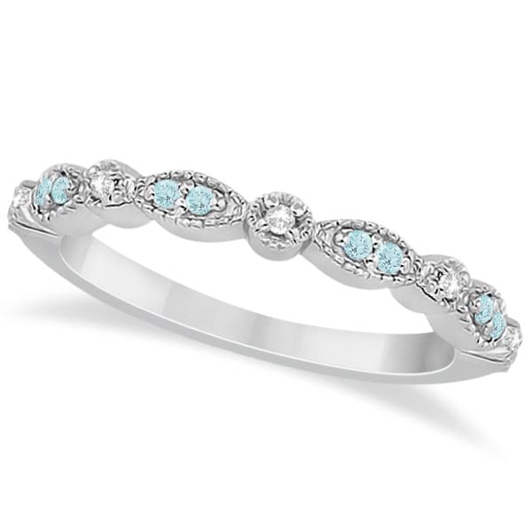 Marquise and Dot Aquamarine Diamond Wedding Band 14k White Gold 0.25ctw: CENTER STONE; Diamond,Aquamarine CENTER STONE CLARITY; SI1-SI2#Eye Clean CENTER STONE COLOR; J-K,Blue CENTER STONE SETTING; Pave,Pave SIDE STONE CLARITY; SIDE STONE COLOR; SIDE STONE SETTING; ctw OF