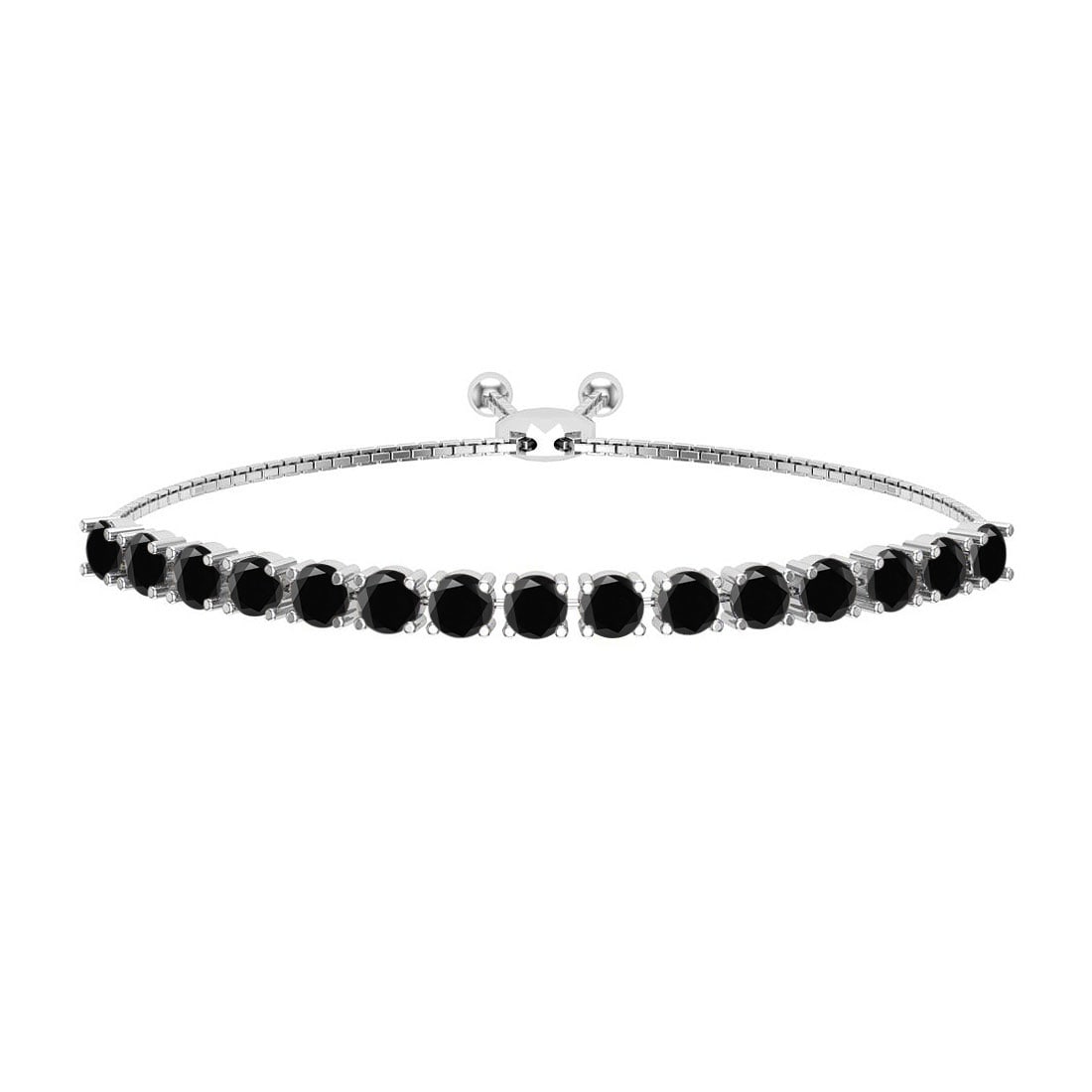 1.04 Ctw i2/i3 Treated Fancy Black Diamond 14K White Gold Slide Bracelet: Center Diamond Weight : 1.04 Ctw (Round Cut) Center Diamond Color :- Treated Fancy Black Diamond Center Clarity : I2/I3 Stone Setting : Prong Metal Weight : Approx 5.60 Gram 14K White Gold Slide