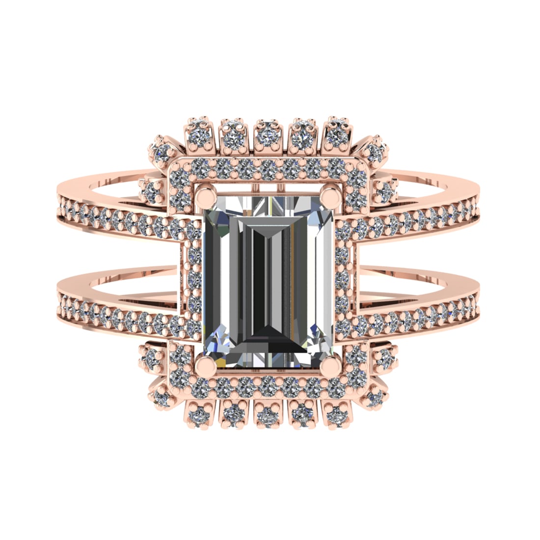 2.68 Ctw SI2/I1 Diamond 14K Rose Gold Engagement Ring: Center Diamond Weight : 2.00 Ctw (Emerald Cut) Color :- J-K Clarity : SI2/I1 Center Stone Setting : Prong Side Diamond Weight Of Ctw 0.68 Ctw Color : J-K Clarity : SI2/I1 Stone Setting : Prong Metal