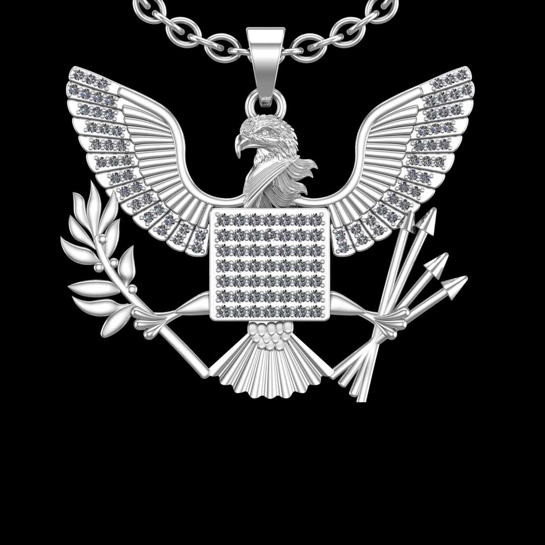 1.22 Ctw SI2/I1 Diamond 10K White Gold Eagle Pendant Necklace: Total Diamond Weight : 1.22 Ctw (Round cut) Center Diamond Color :- J-K Center Clarity : SI2/I1 Stone Setting : Prong Metal Weight : Approx 13.50 Gram 10K White Gold Eagle Pendant Necklace Length