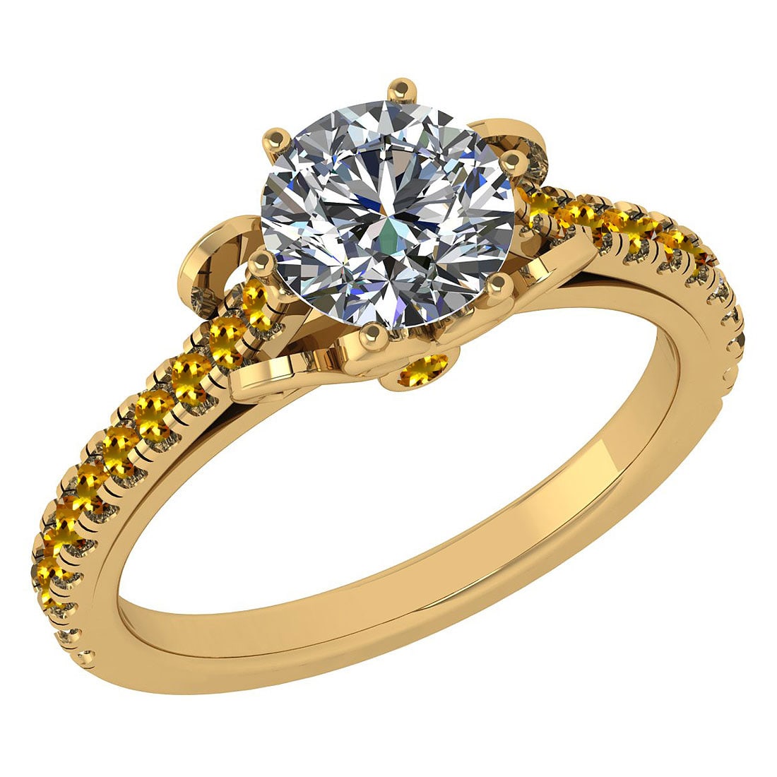 Certified 1.33 Ctw I2/I3 Yellow Sapphire And Diamond 14K Yellow Gold Victor: Center Approx Weight: 1.00 Ctw (Round Cut) Center Color: J-K Center Stone Clarity: I2/I3 Stone Setting: Prong Side Stone 0.33 Ctw Side Stone Color: Yellow Sapphire Stone Setting: Prong Metal Approx