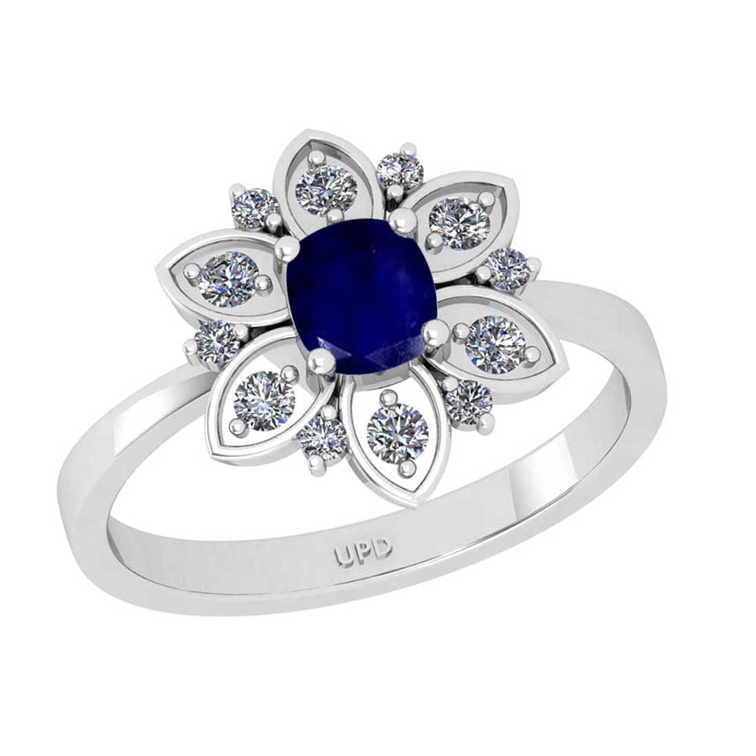 1.29 Ctw SI2/I1Blue Sapphire and Diamond 14K White Gold Engagement set Ring: Center Stone Weight : 1.00 Ctw ( 1pec Cushion Cut) Center stone Color :-Blue Sapphire Setting : Prong Side Diamond Weight Of Ctw 0.29 Ctw Color : J-K Clarity : SI2/I1 Stone Setting : Prong Metal