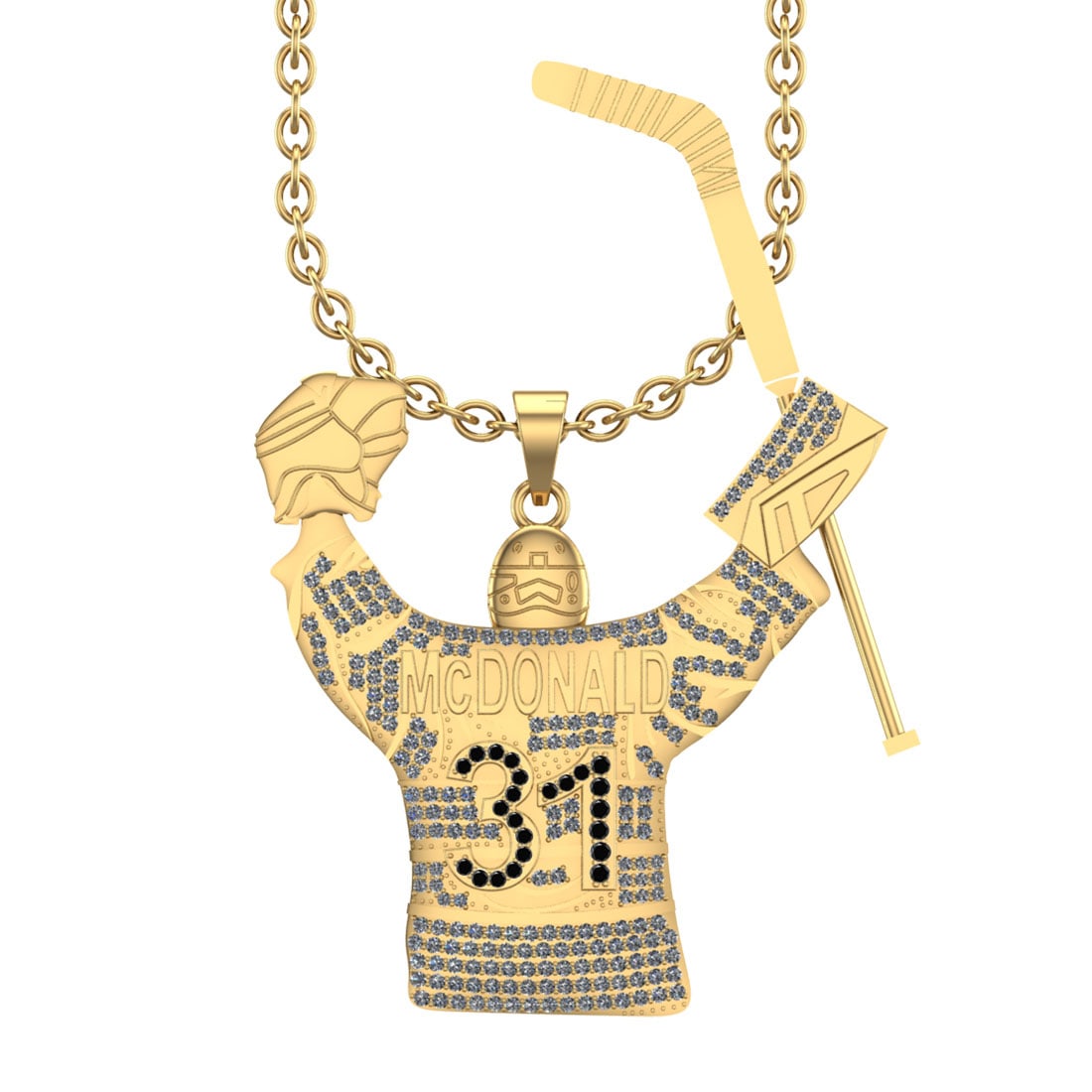 3.46 Ctw Treated Fancy Black Diamond 14K Yellow Gold Hockey theme Pendant N: Center Diamond Weight : 0.22 Ctw (Round Cut) Center Color :-Treated Fancy Black Diamond Clarity : I2/I3 Setting : Prong Side Weight Of Ctw 3.24 Ctw Color : J-K Clarity : I2/I3 Stone Setting : Prong