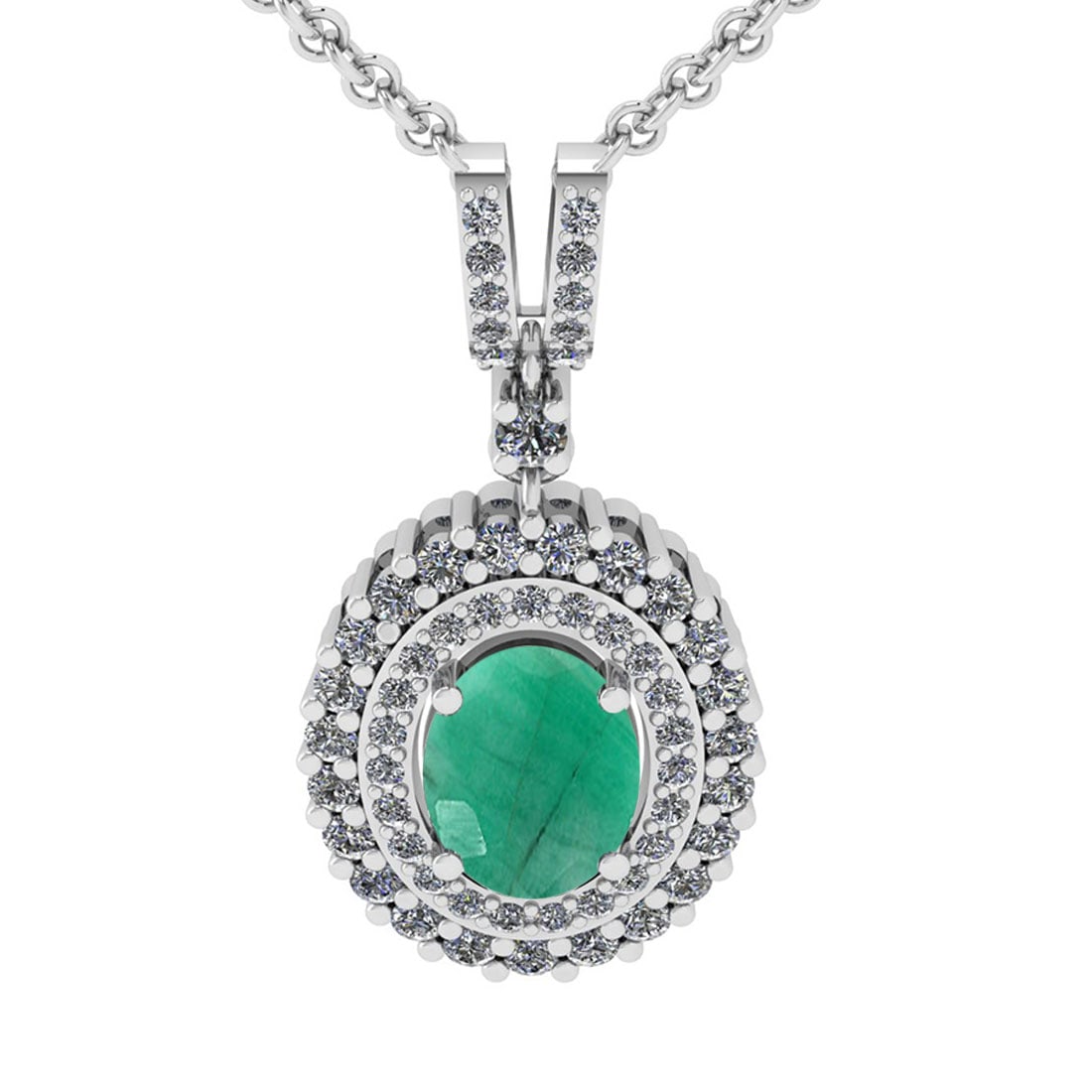 1.80 Ctw VS/SI1 Emerald And Diamond 14K White Gold Necklace (ALL DIAMOND AR: Color Stone Weight : 1.25 Ctw ( Oval Cut ) Center Stone Color : Emerald Stone Setting : Prong Side Diamond Weight Of Ctw 0.55 Ctw Side Stone Color : J-K Stone Clarity : VS/SI1 Stone Setting : Prong