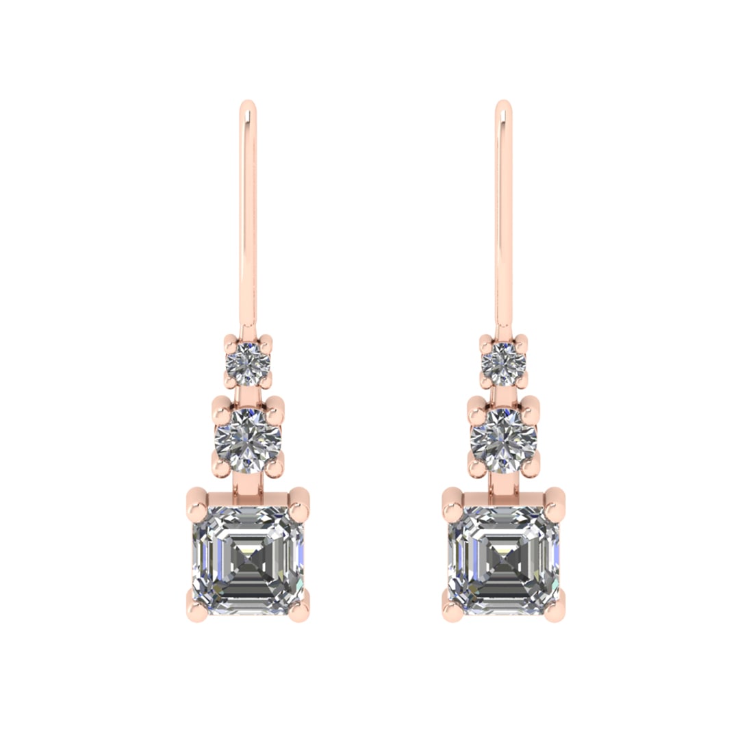 1.02 Ctw SI2/I1 Diamond Prong Set 14K Rose Gold Hoop Earrings: Center Diamond Weight : 0.75 Ctw (Asscher cut) Color : J-K Clarity : SI2/I1 Setting : Prong Side Weight Of Ctw 0.27 Ctw Color : J-K Clarity : SI2/I1 Stone Setting : Prong Metal Weight : Approx 2.40