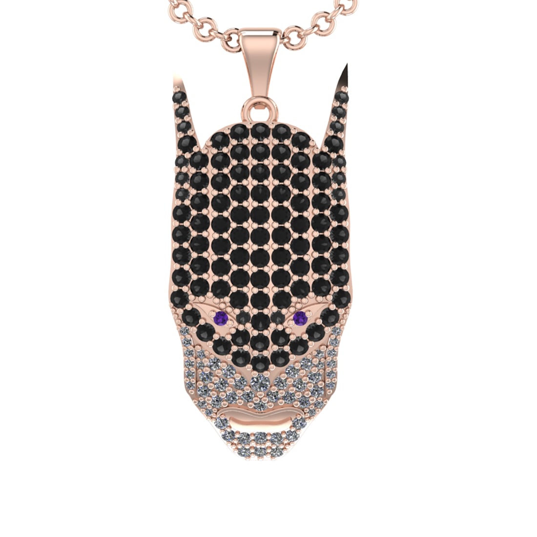 3.65 Ctw SI2/I1 Treted Fancy Black Diamond Prong Set 14K Rose Gold Marvel b: Color Diamond Weight :- 2.90 ctw Color Diamond Color :- Treted Fancy Black Diamond Eye Stone Weight : 0.02 Ctw (Round Cut) Eye stone Color :- Amethyst Center Stone Setting : Prong Side Stone Weight