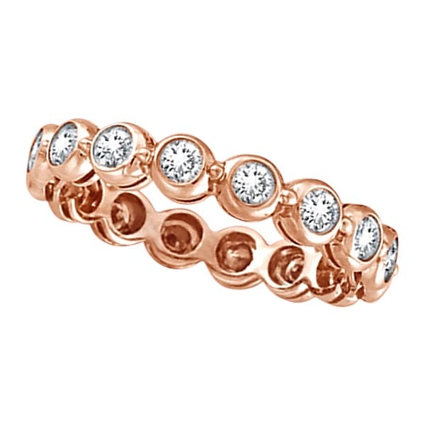 Bezel-Set Diamond Eternity Ring Band 14k Rose Gold 1.00ctw: CENTER STONE; Diamond CENTER STONE CLARITY; SI CENTER STONE COLOR; J-K CENTER STONE SETTING; Bezel SIDE STONE CLARITY; SIDE STONE COLOR; SIDE STONE SETTING; ctw OF SIDE STONE: SIDE STONE QUALITY;