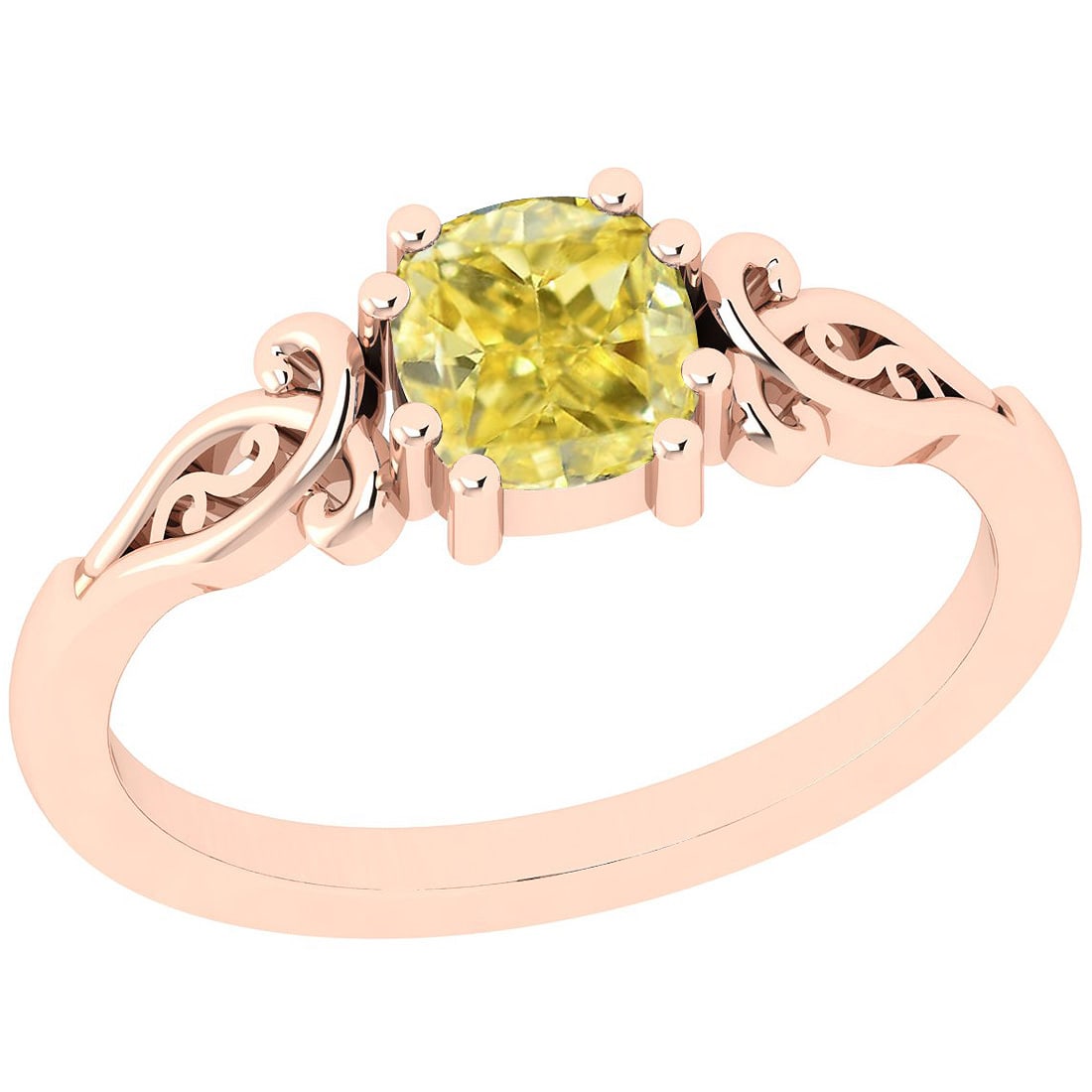 Certified 1.15 Ct GIA Certified Natural Fancy Yellow Diamond 14K Rose Gold: Center Stone Approx Weight: 1.15 Ctw (1psc Cushion Cut) GIA Certified Center Stone Color: Natural Fancy Yellow Diamond Center Stone Clarity: I2/I2 Metal Weight Approx: 2.10 Gram 14K Rose Gold