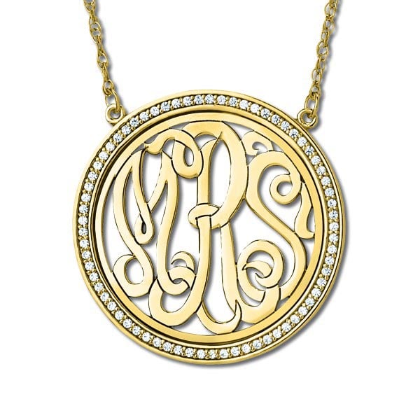 Monogram Initial Necklace with Diamond Accents 14k Yellow Gold 0.34ctw: CENTER STONE; Diamond CENTER STONE CLARITY; SI1-SI2 CENTER STONE COLOR; J-K CENTER STONE SETTING; Prong SIDE STONE CLARITY; SIDE STONE COLOR; SIDE STONE SETTING; ctw OF SIDE STONE: SIDE STONE