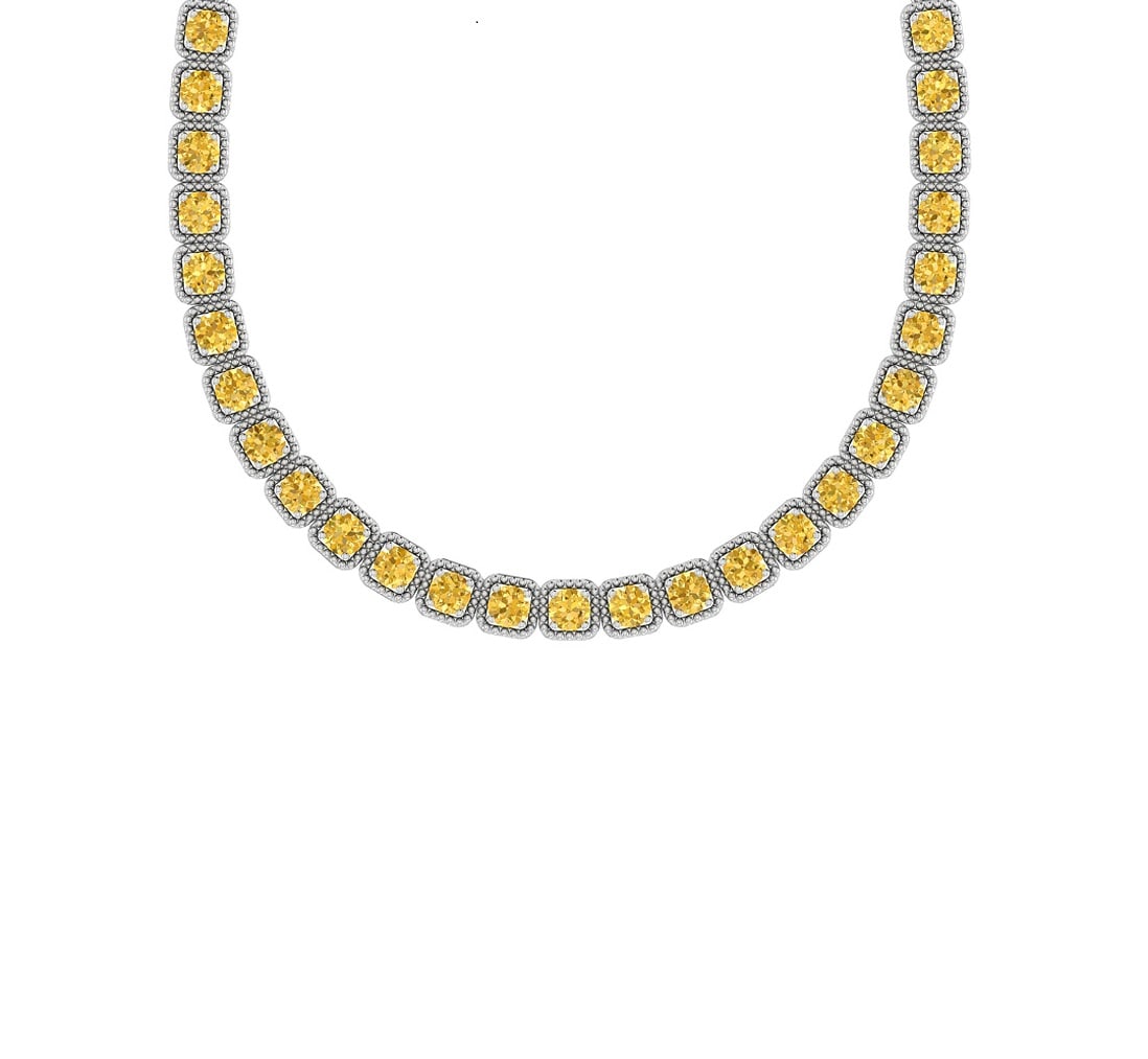 2.82 Ctw i2/i3 Treated Fancy Yellow Diamond 14K White Gold Necklace: Center Diamond Weight : 2.82 Ctw ( Round cut) Center Diamond Color : Treated Fancy Yellow Dimaond Center Clarity : i2/i3 Center Stone Setting : Prong Metal Weight : Approx 20.00 Gram 14K White Gold