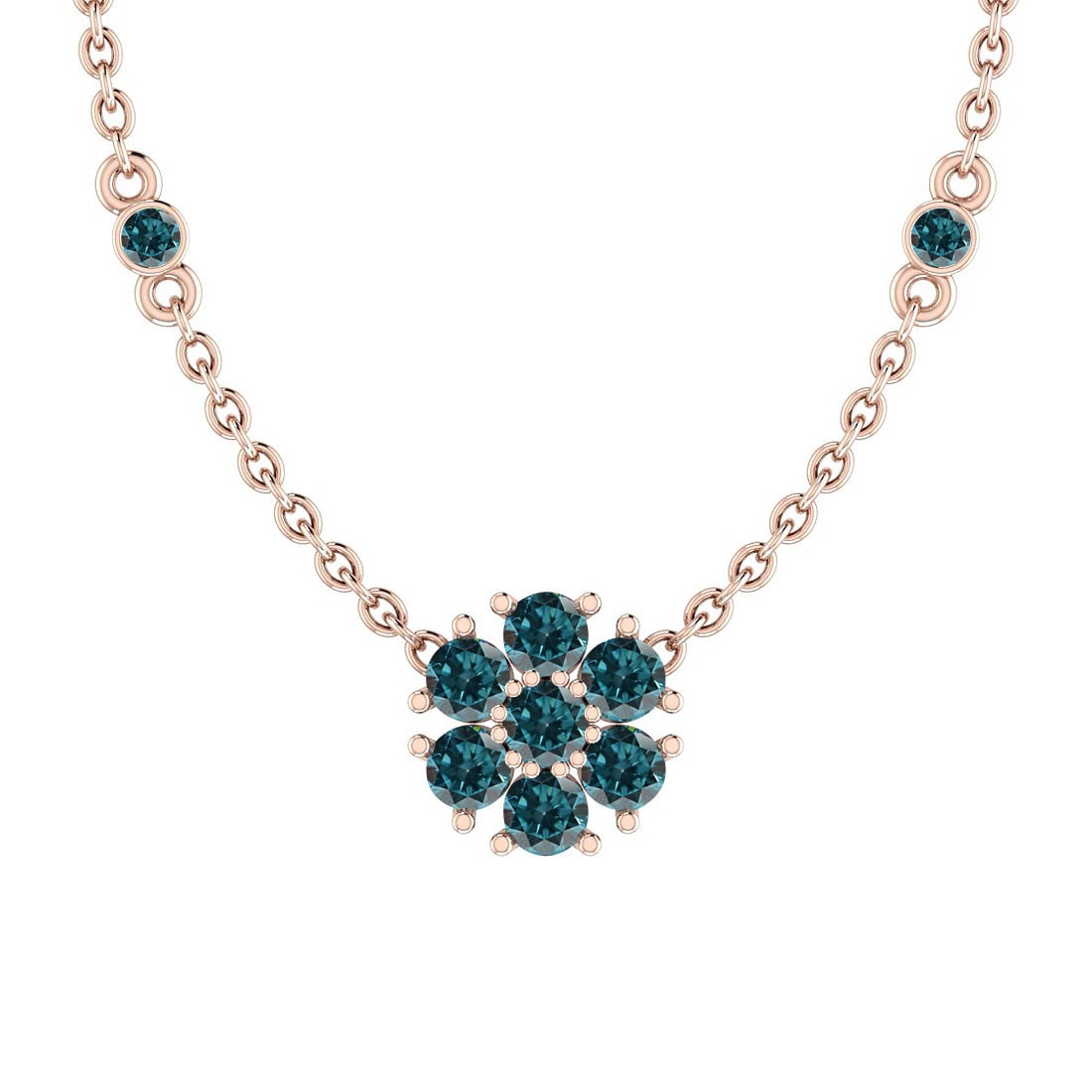 1.08 Ctw i2/i3 Treated Fancy Blue Diamond 14K Rose Gold Necklace: Center Diamond Weight : 1.08 Ctw (Round Cut) Center Diamond Color :-Treated Fancy Blue Diamond Center Clarity : i2/i3 Stone Setting : Prong Metal Weight : Approx 3.50 Gram 14K Rose Gold Necklace