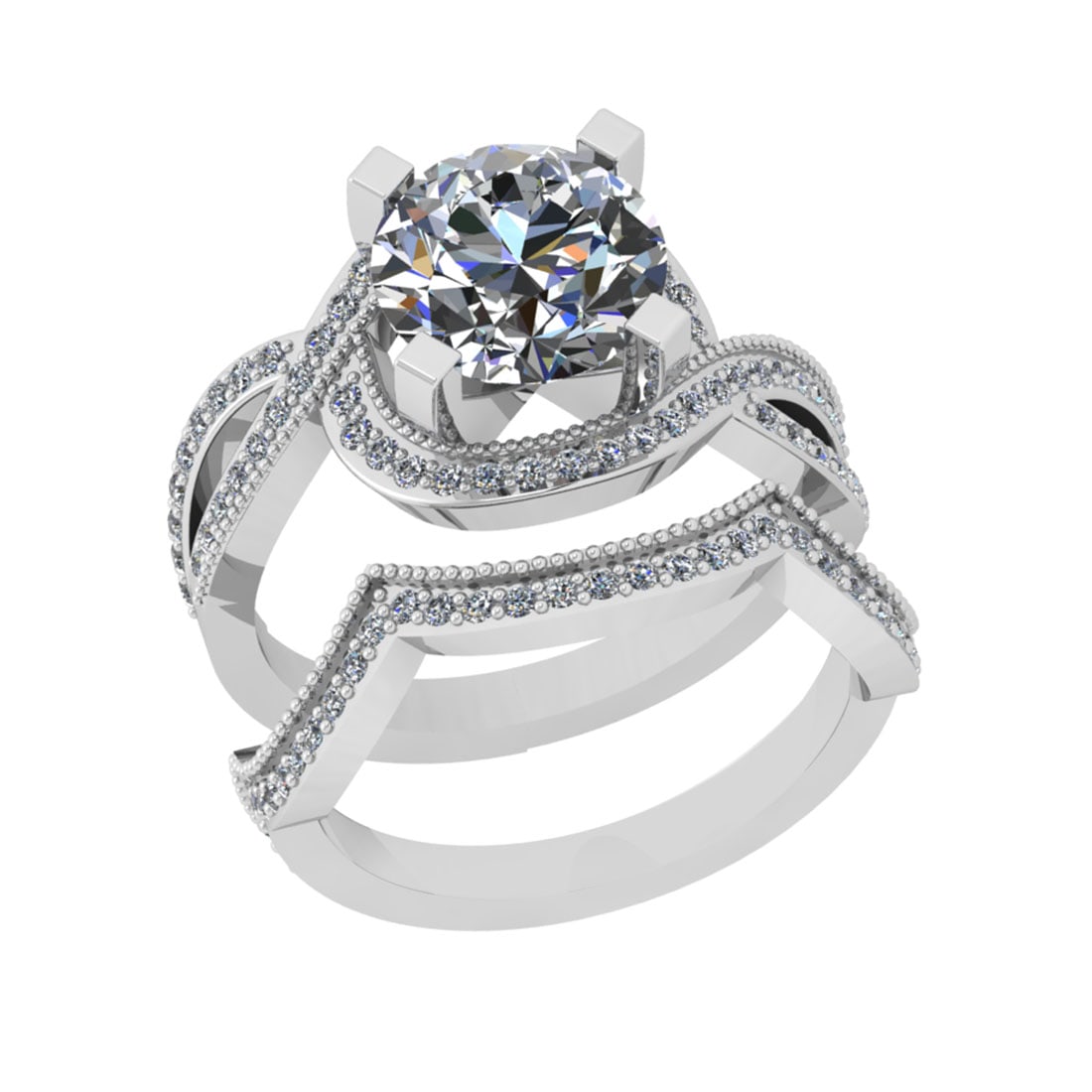 2.56 Ctw SI2/I1 Diamond 14K White Gold Bridal Wedding Set Ring (Round Cut C (1 of 2)