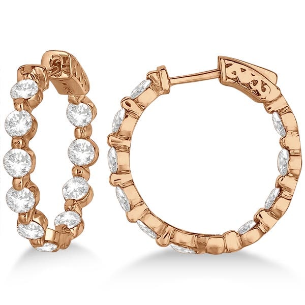 Small Round Floating Diamond Hoop Earrings 14k Rose Gold 4.00ctw: CENTER STONE; Diamond CENTER STONE CLARITY; SI1-SI2 CENTER STONE COLOR; J-K CENTER STONE SETTING; Prong SIDE STONE CLARITY; SIDE STONE COLOR; SIDE STONE SETTING; ctw OF SIDE STONE: SIDE STONE