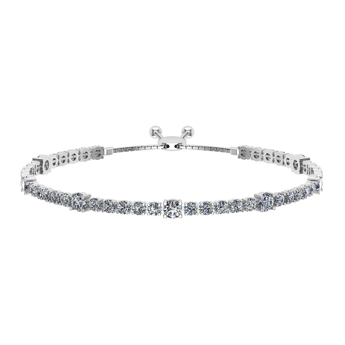 1.84 Ctw SI2/I1 Diamond Prong Set 14K White Gold Slide Bracelet: Center Diamond Weight : 1.84 Ctw (Round Cut) Center Diamond Color :- J-K Center Clarity : SI2/I1 Stone Setting : Prong Metal Weight : Approx 7.50 Gram 14K White Gold Slide Bracelet