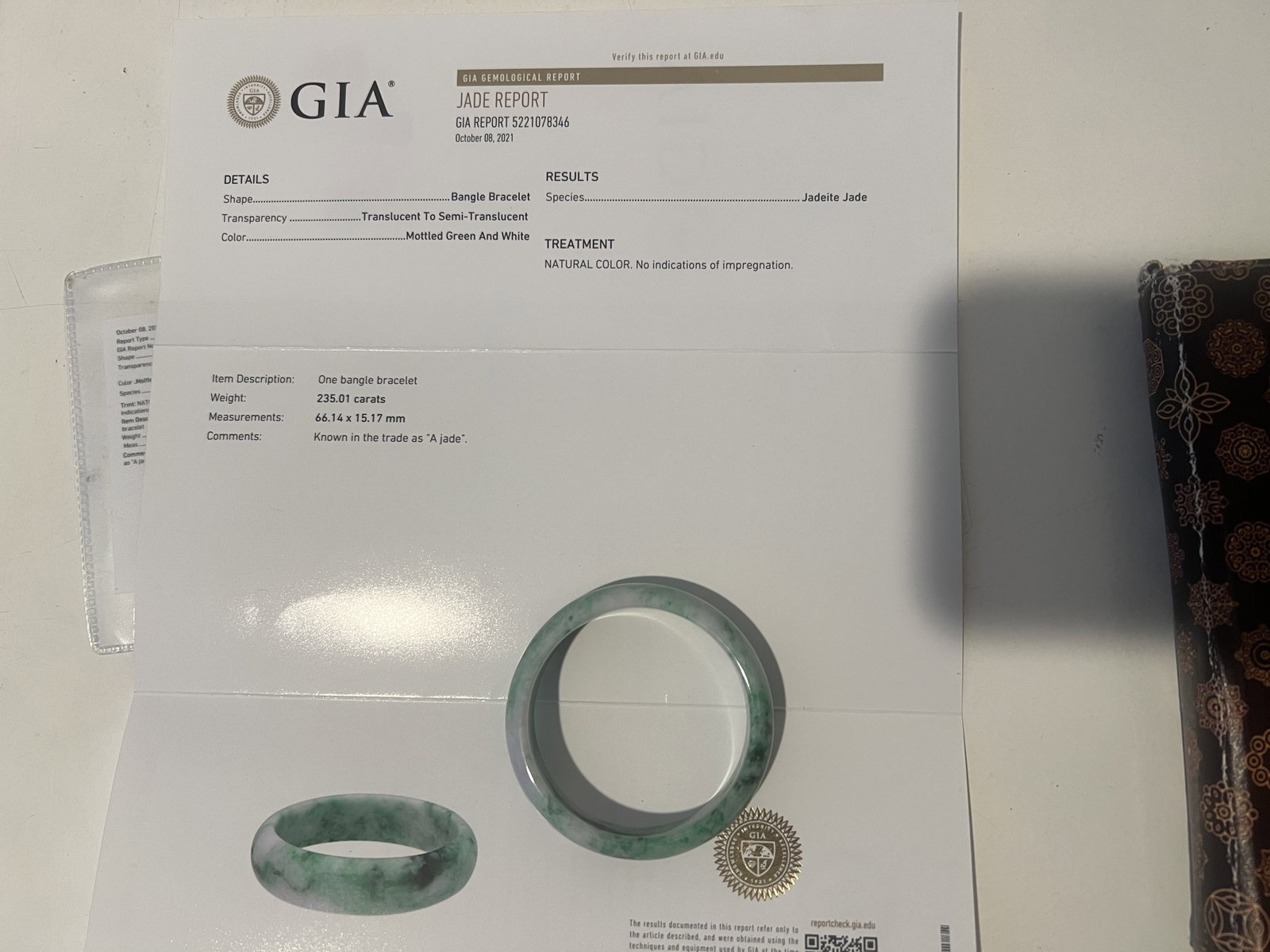 Natural Gia Certified jadeite Jade Bangle - 3