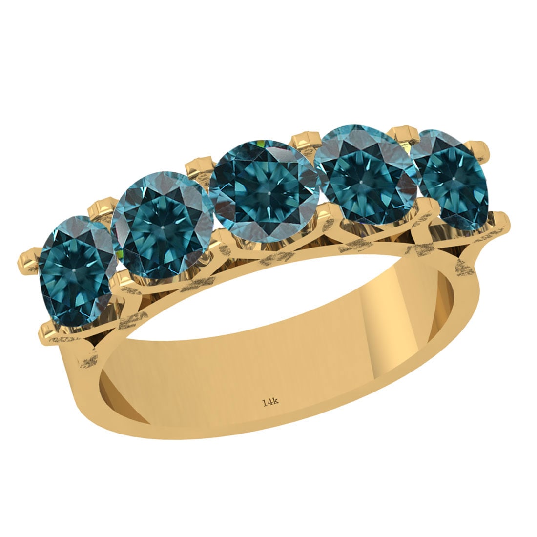 2.50 Ctw I2/I3 Treated Fancy Blue Diamond Style Prong Set 14K Yellow Gold E: Center Stone Weight : 2.50 Ctw (Round Cut ) Center Stone Color : Treated Fancy Blue Diamond Center Stone Clarity : I2/I3 Center Stone Setting : Prong Metal Weight : Approx 4.00 Gram 14K Yellow Gold