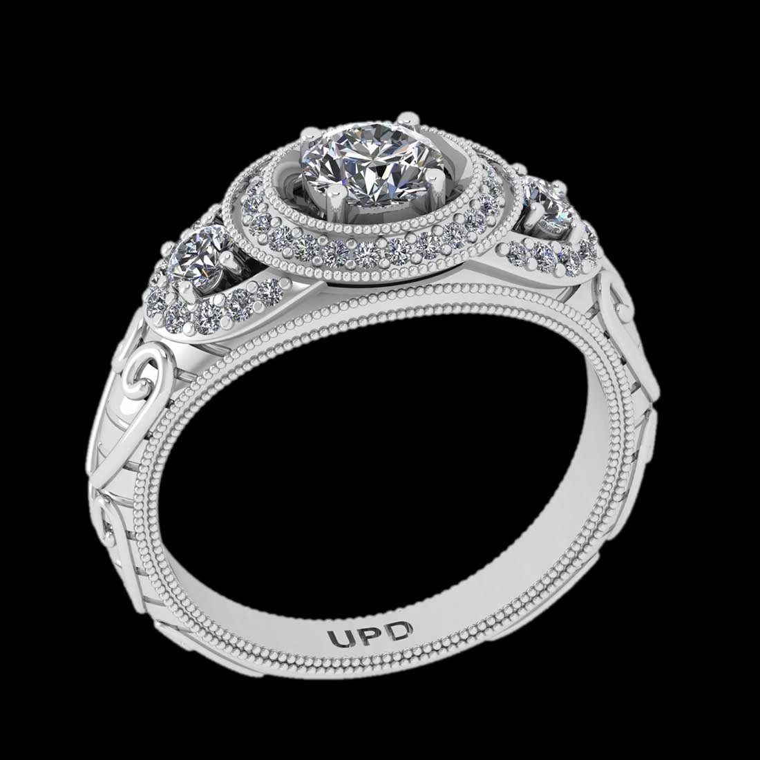 0.95 Ctw VS/SI1 Diamond 14K White Gold Engagement Halo Ring: Center Diamond Weight : 0.50 Ctw ( Round Cut) Center Color :-J-K Center Stone Clarity :- VS/SI1 Center Stone Setting : Prong Side Stone Weight Of Ctw 0.45 Ctw Side Stone Color : J-K Stone Clarity :
