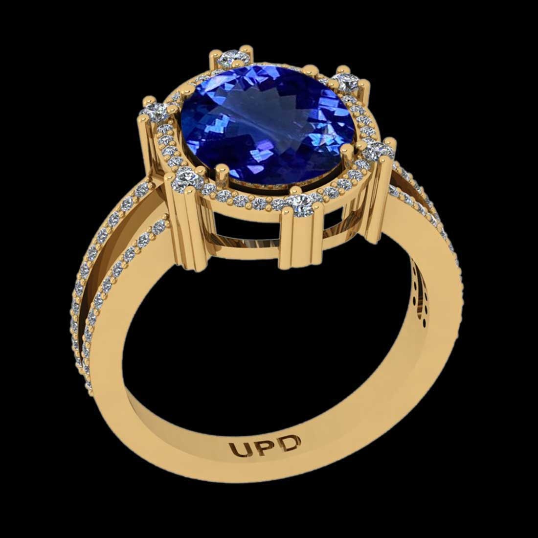 4.84 Ctw VS/SI1 Tanzanite and Diamond 14K Yellow Gold Vintage Style Ring: Center Stone Weight : 4.22 Ctw ( Oval Cut) Center stone Color :-Tanzanite Center Stone Setting : Prong Side Stone Weight Of Ctw 0.62 Ctw Side Stone Color : J-K Stone Clarity : VS/SI1 Stone Setting :