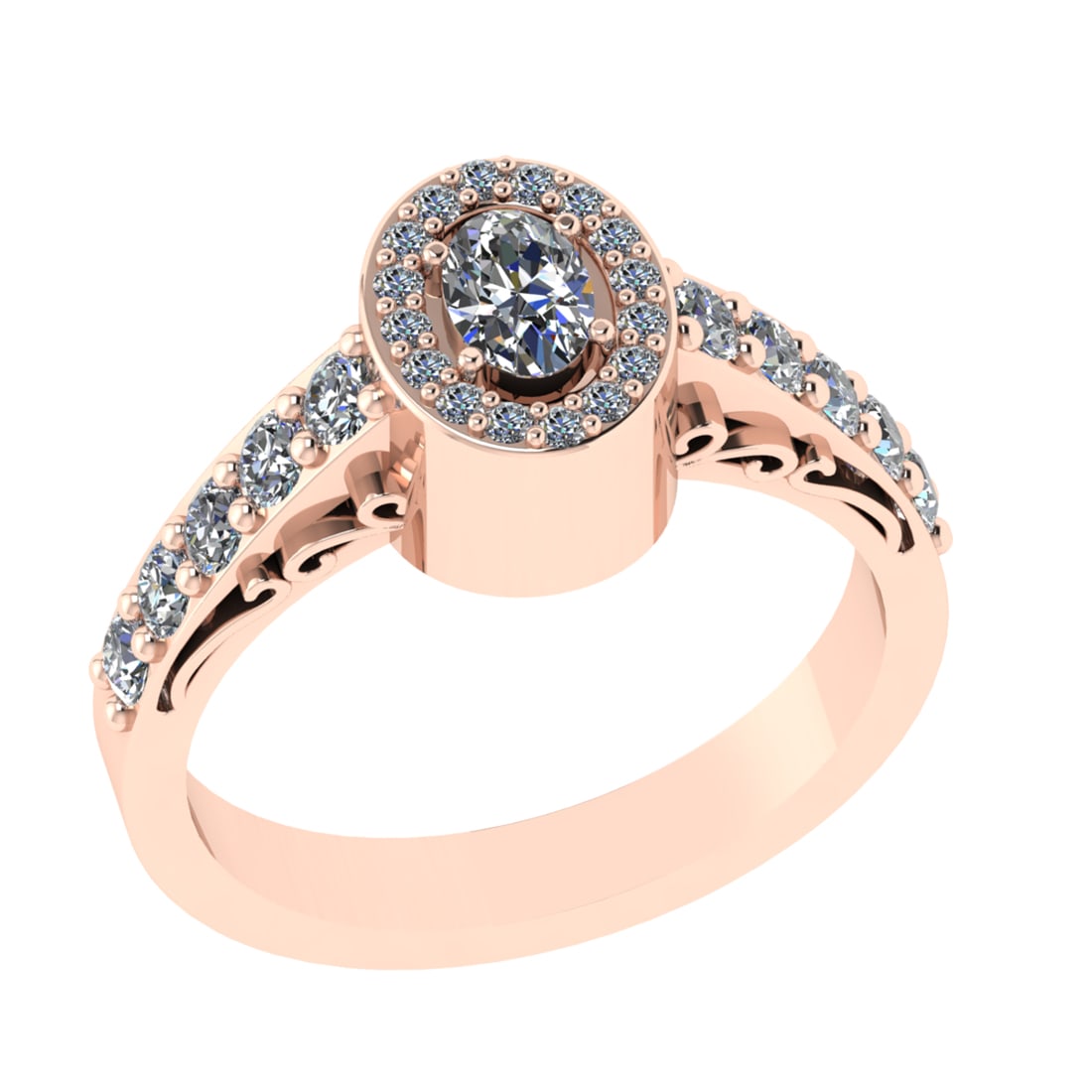 1.02 Ctw SI2/I1 Diamond 14K Rose Gold Engagement Ring: Center Diamond Weight : 0.38 Ctw ( Oval Cut) Color :- J-K Clarity : SI2/I1 Center Stone Setting : Prong Side Diamond Weight Of Ctw 0.64 Ctw Color : J-K Clarity : SI2/I1 Stone Setting : Prong Metal