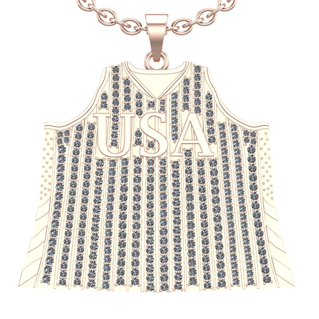 3.65 Ctw SI2/I1 Diamond 14K Rose Gold football theme Jersey pendant necklac: Total Diamond Weight : 3.65 Ctw (Round cut) Center Diamond Color :- J-K Center Clarity : SI2/I1 Stone Setting : Prong Metal Weight : Approx 19.80 Gram 14K Rose Gold football theme Jersey pendant