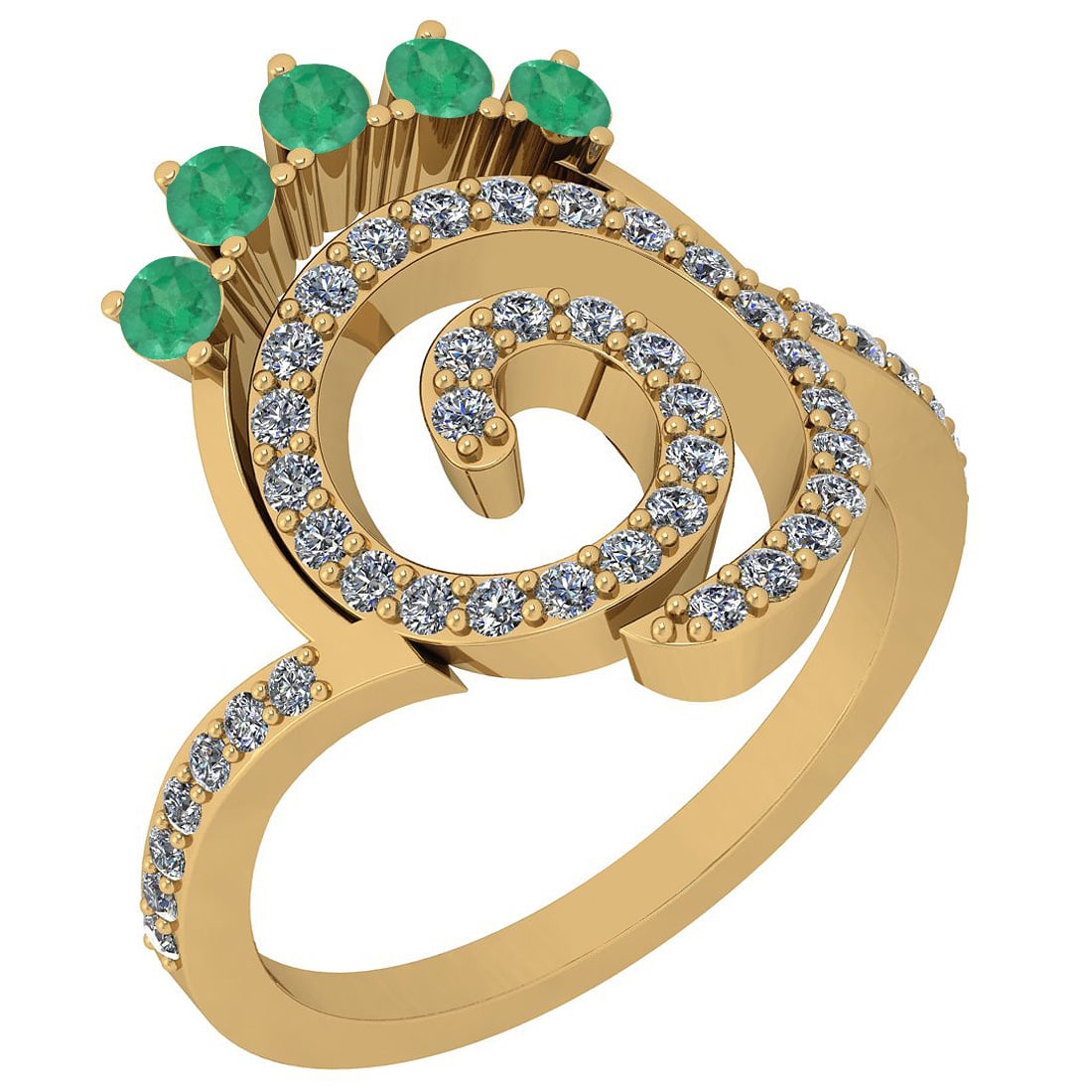 0.96 Ctw SI2/I1 Emerlad And Diamond 14K Yellow Gold Entertiy Ring: Center Weight : 0.35 Ctw ( Round Cut ) Center Color :- Emerlad Stone Setting : Prong Side Stone Weight Of Ctw 0.61 Ctw Side Stone Color : J-K Stone Clarity : SI2/I1 Stone Setting : Prong Metal Weight 